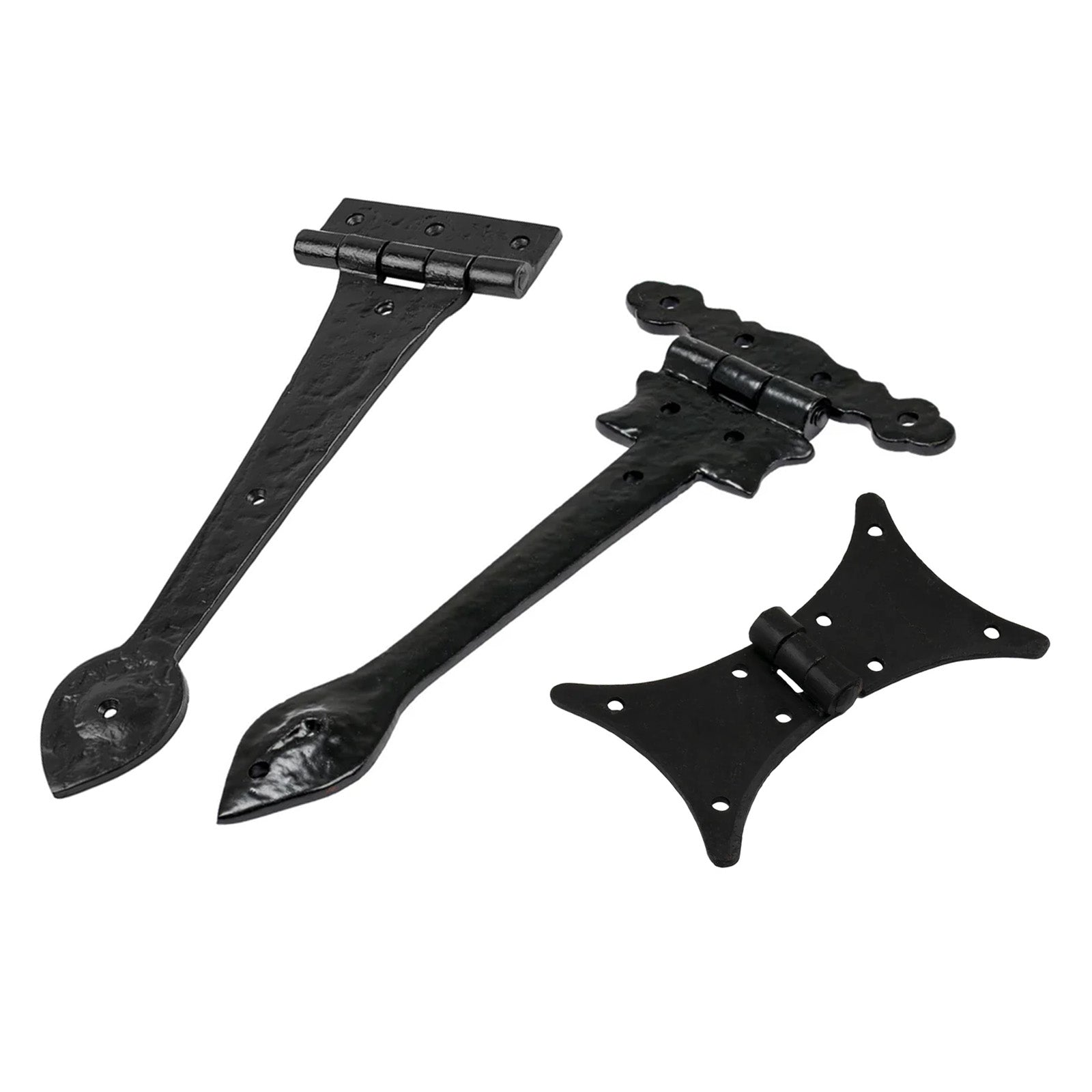 external door hinges, fitting door hinges, T Hinges, Hinge Blanks and H hinges in Pewter and Black Beeswax Finishes, black hinges