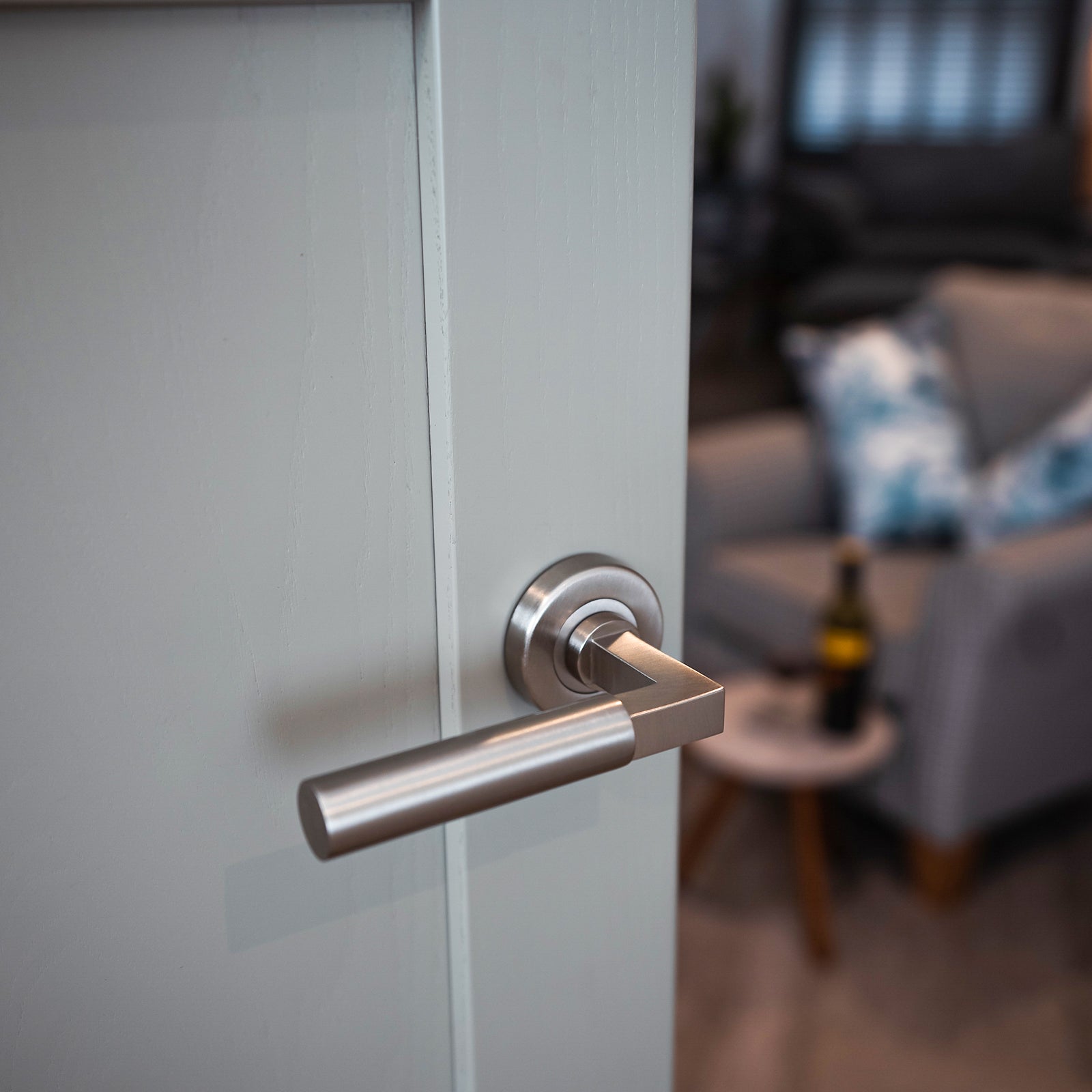 Bauhaus Round Rose Door Handle, lever on rose, concealed fixings SHOW