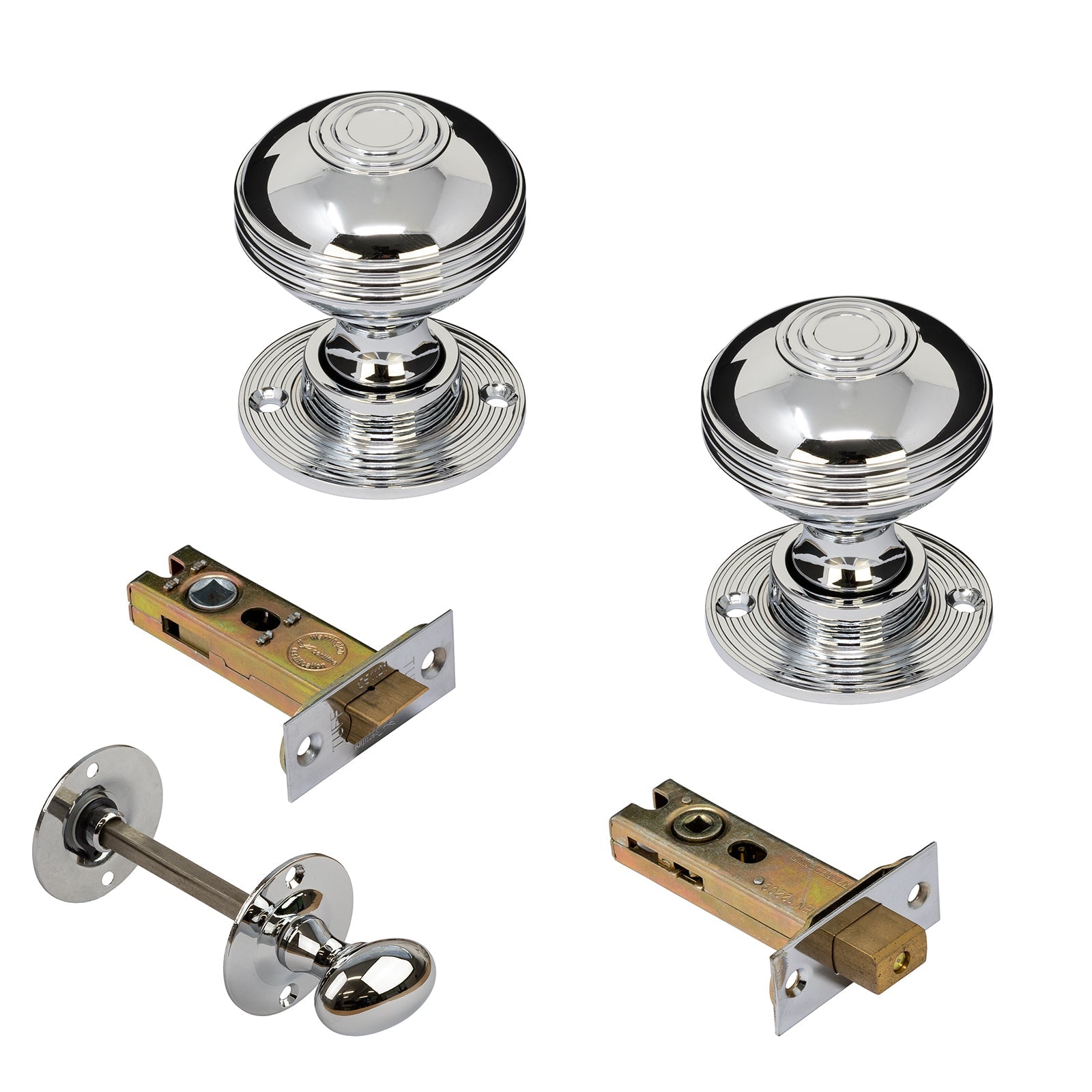 Ringed Chrome Door Knobs 3 inch Bathroom Set