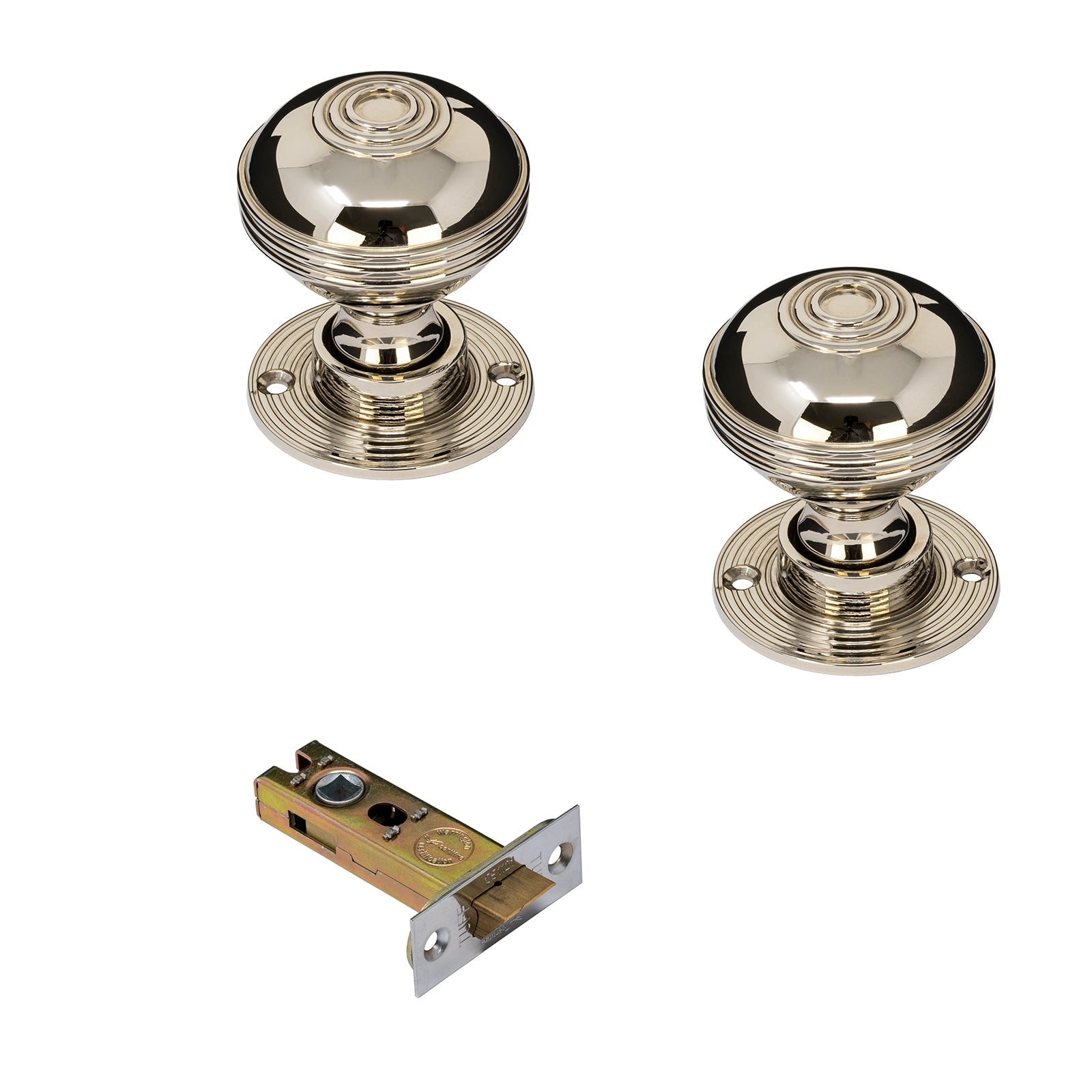 Ringed Nickel Door Knobs 3 inch Latch Set