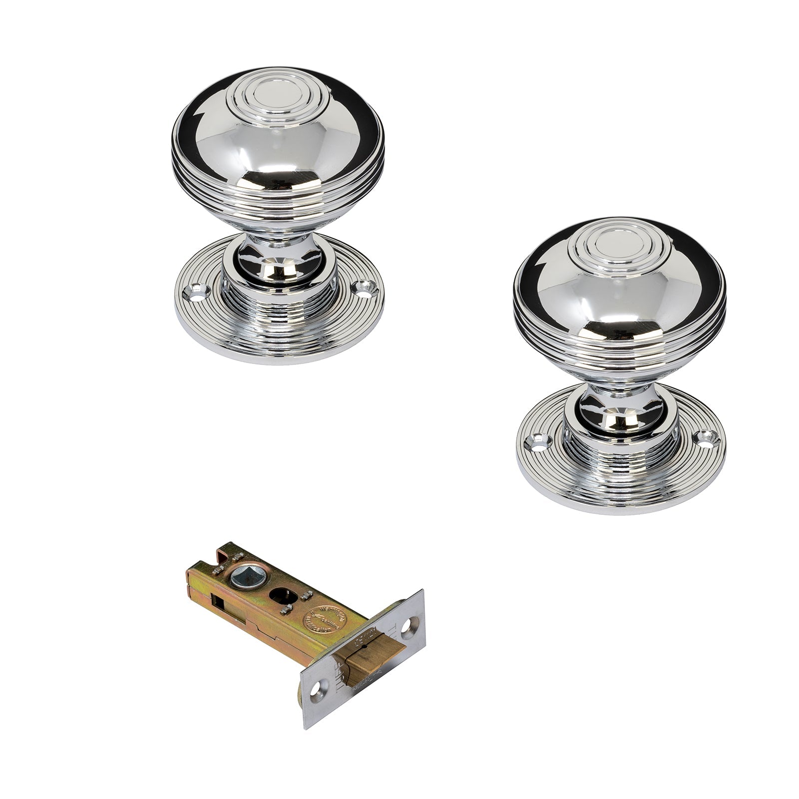 Ringed Chrome Door Knobs 3 inch Latch Set