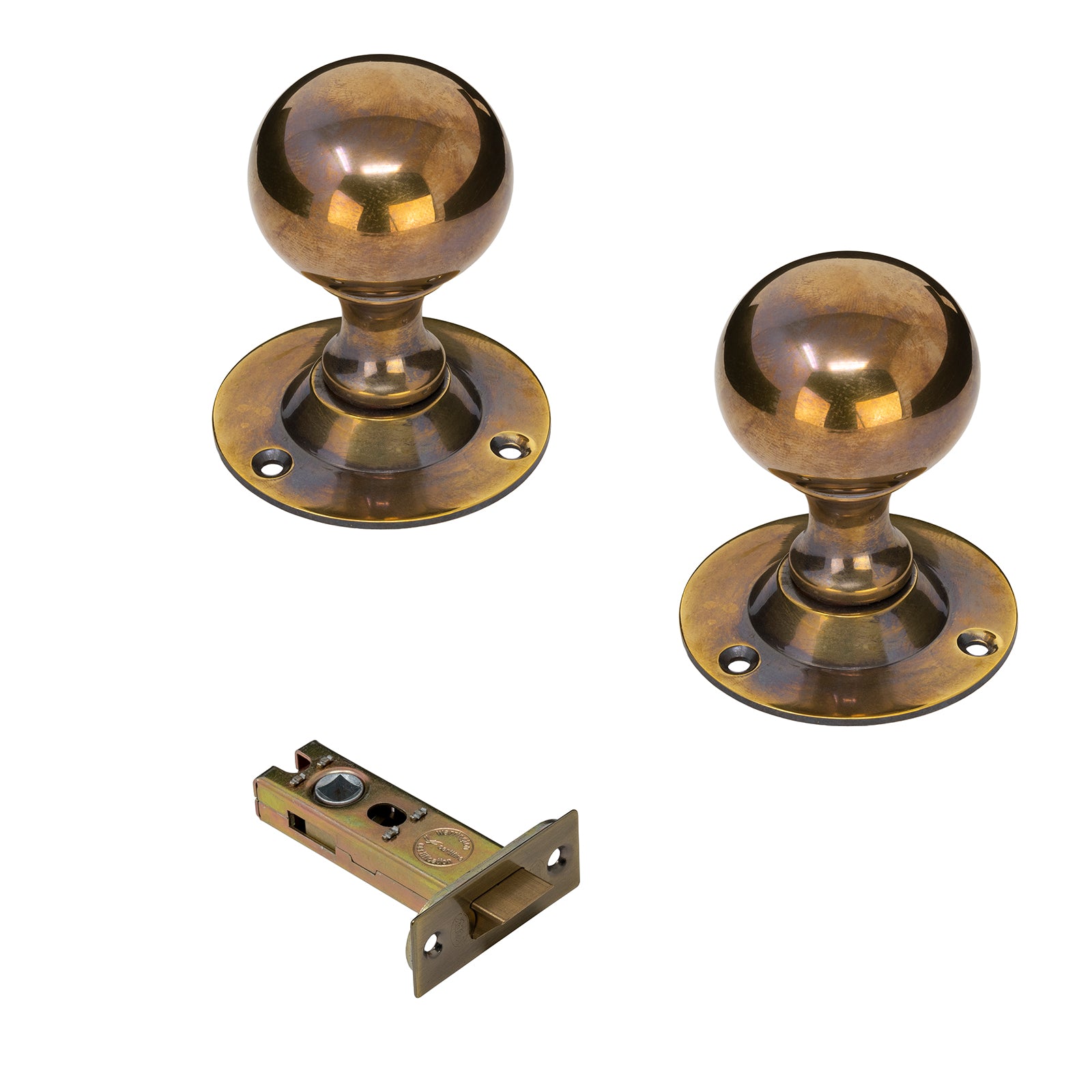 Round Antique Brass 3 inch Latch Set