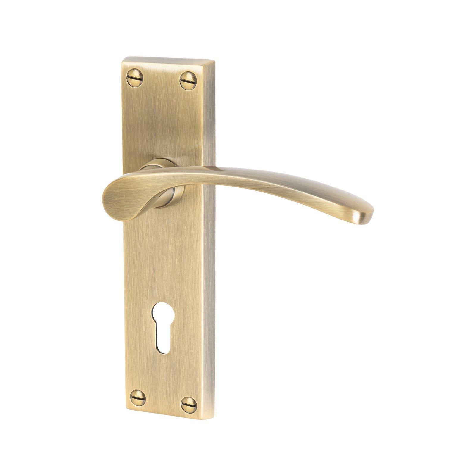 Sophia Door Handles On Plate Lock Handle in Aged Brass 