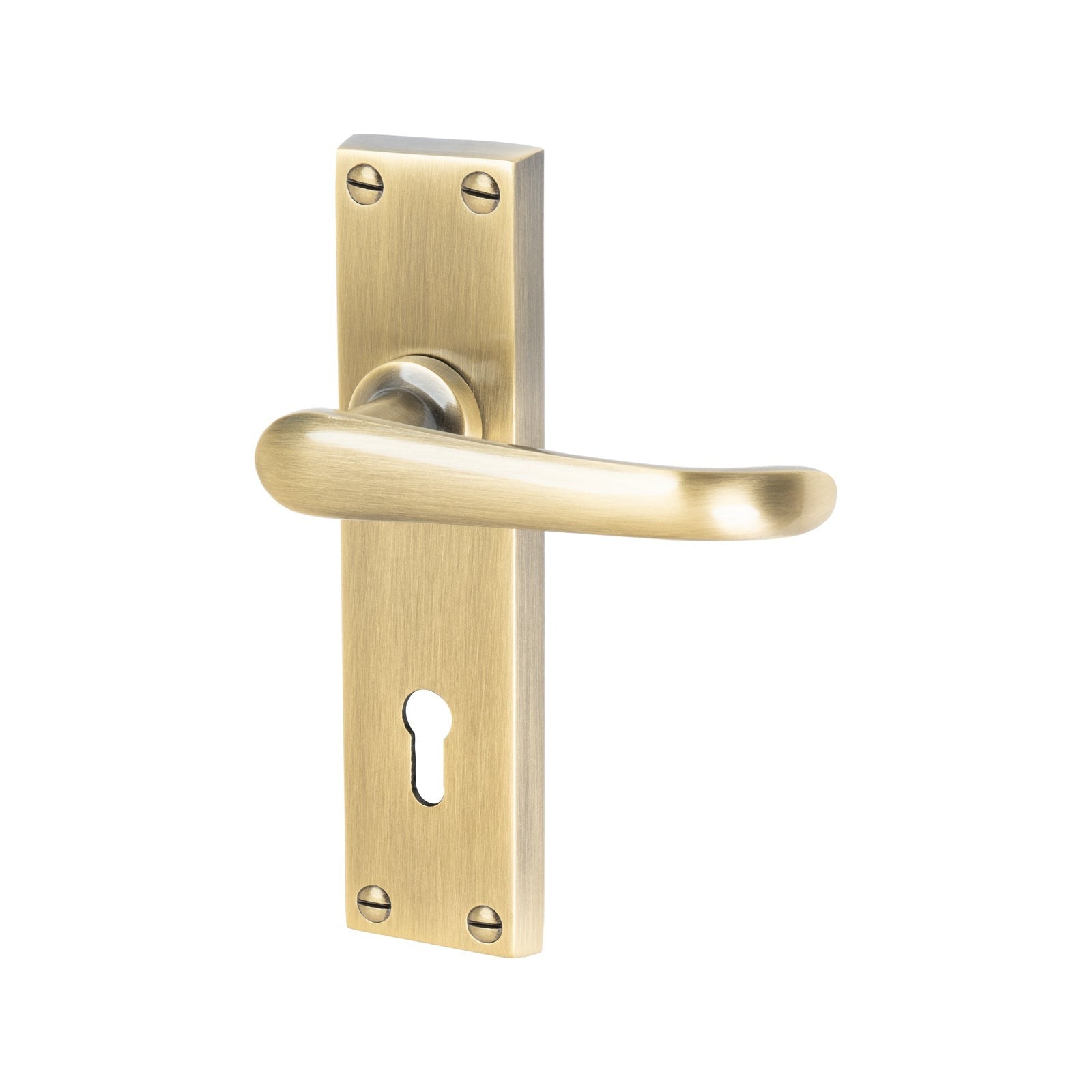 Windsor Door Handles On Plate Lock Handle in Aged Brass 