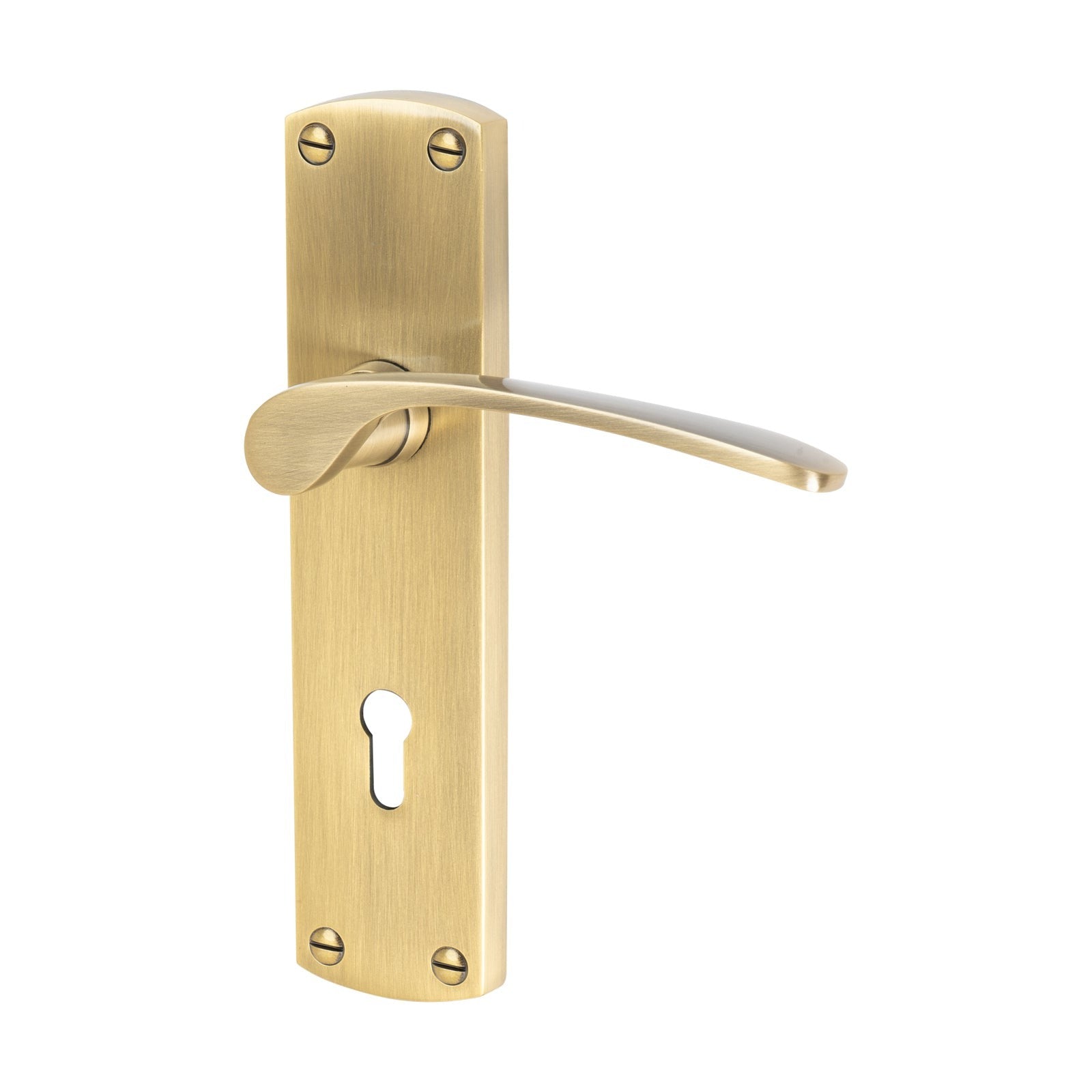 Diplomat Door Handles On Plate Lock Handle in Aged Brass 