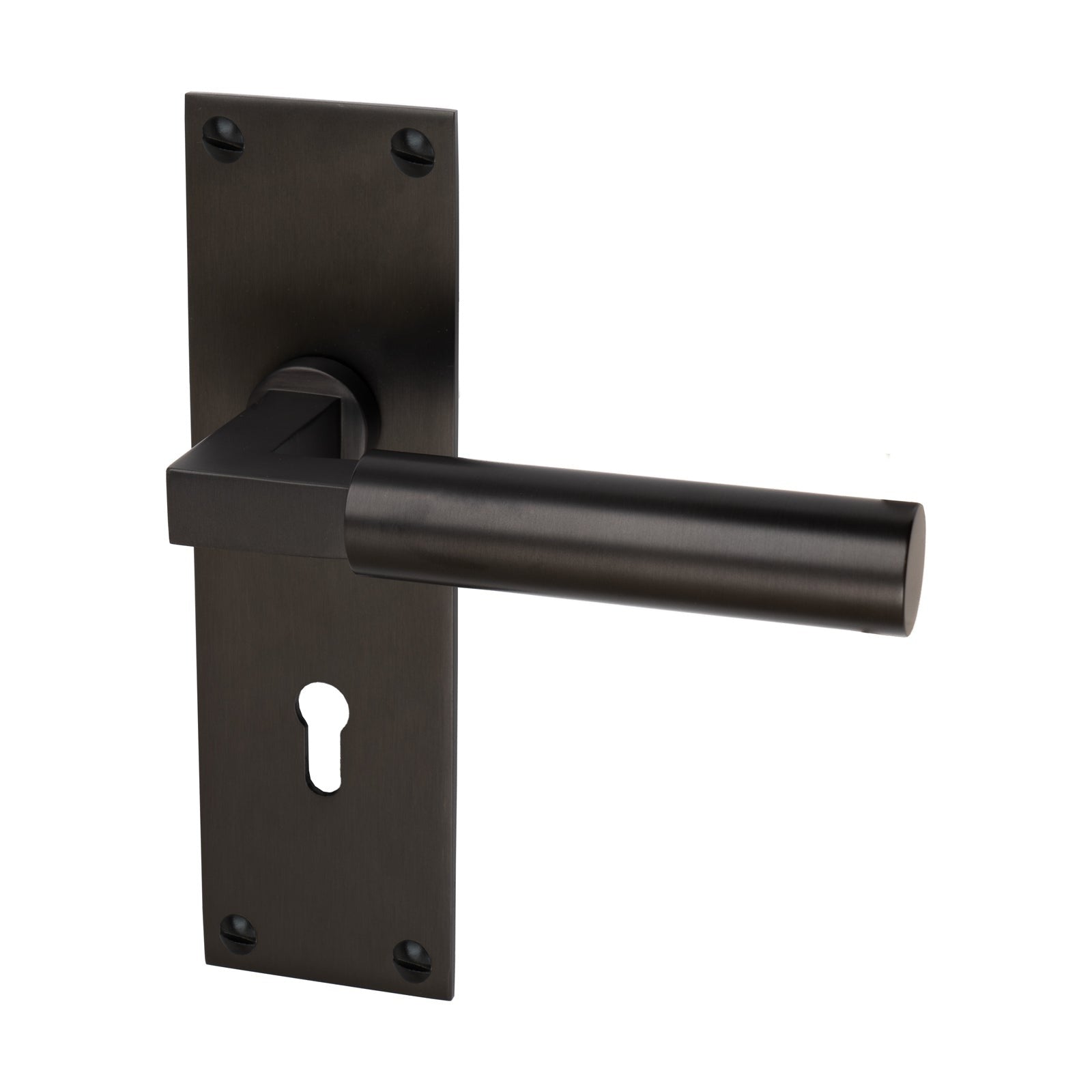 Bauhaus Door Handles On Plate Lock Handle in Matt Bronze 