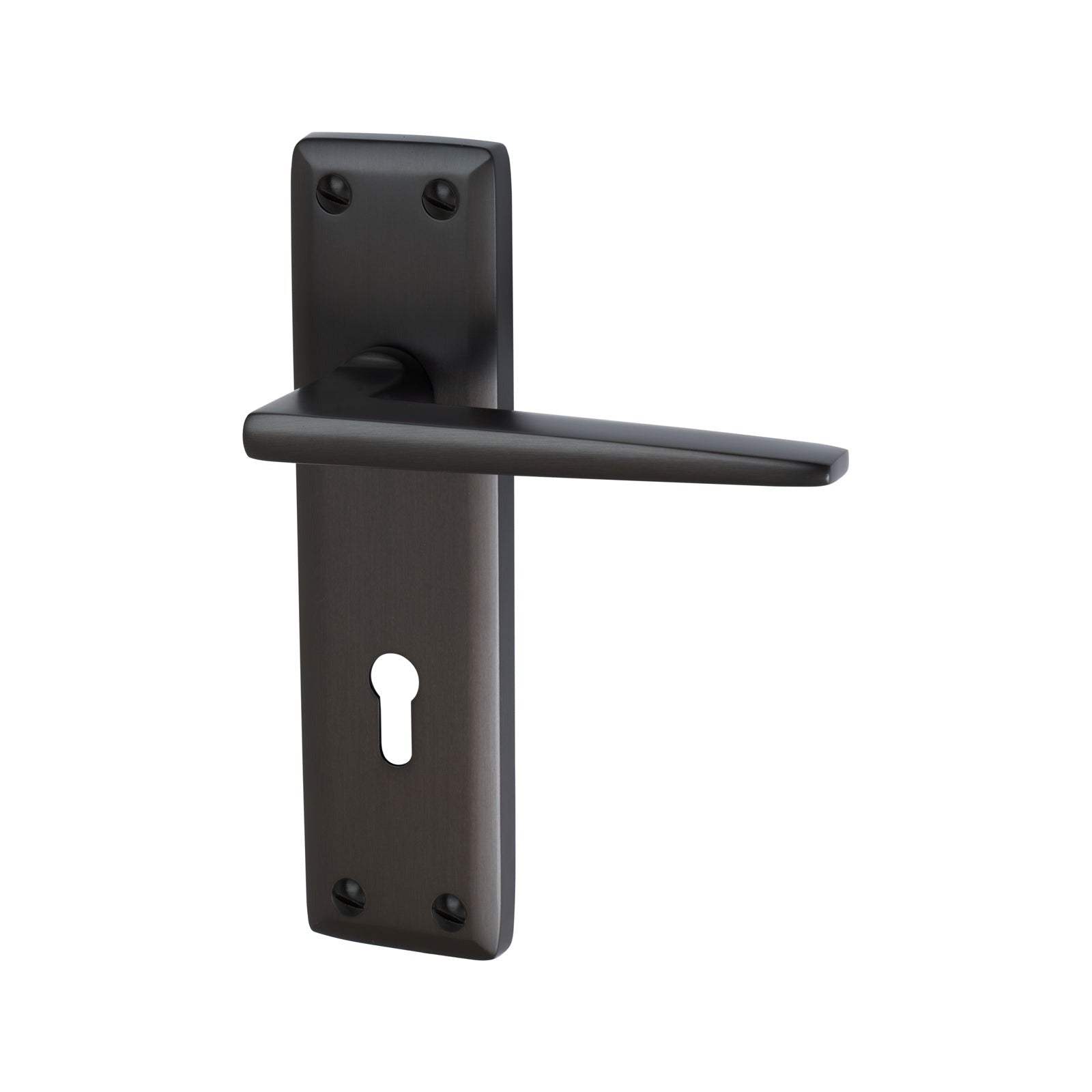 Kendal Door Handles On Plate Lock Handle in Matt Bronze 