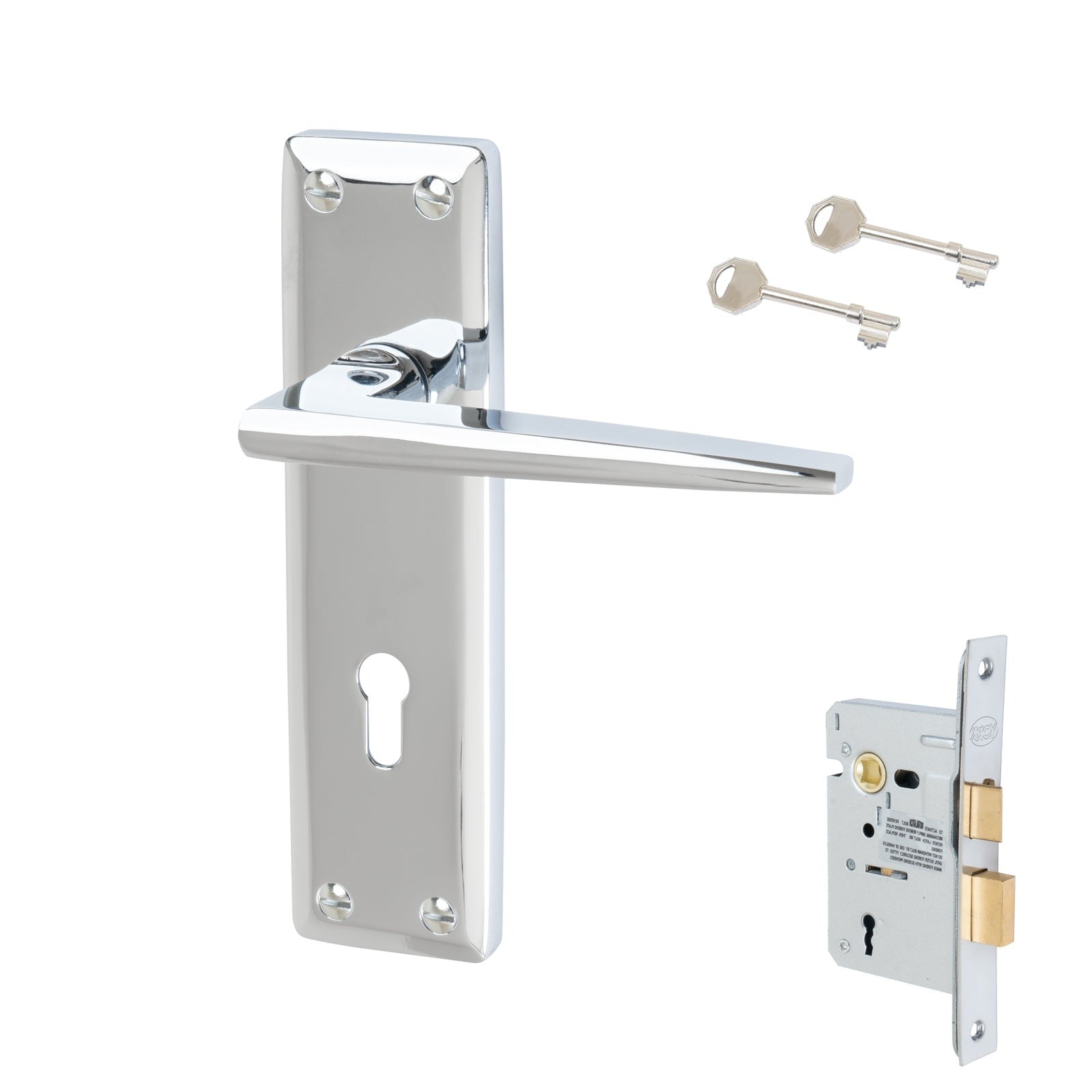 Kendal Door Handles On Plate Lock Handle Set in Polished Chrome