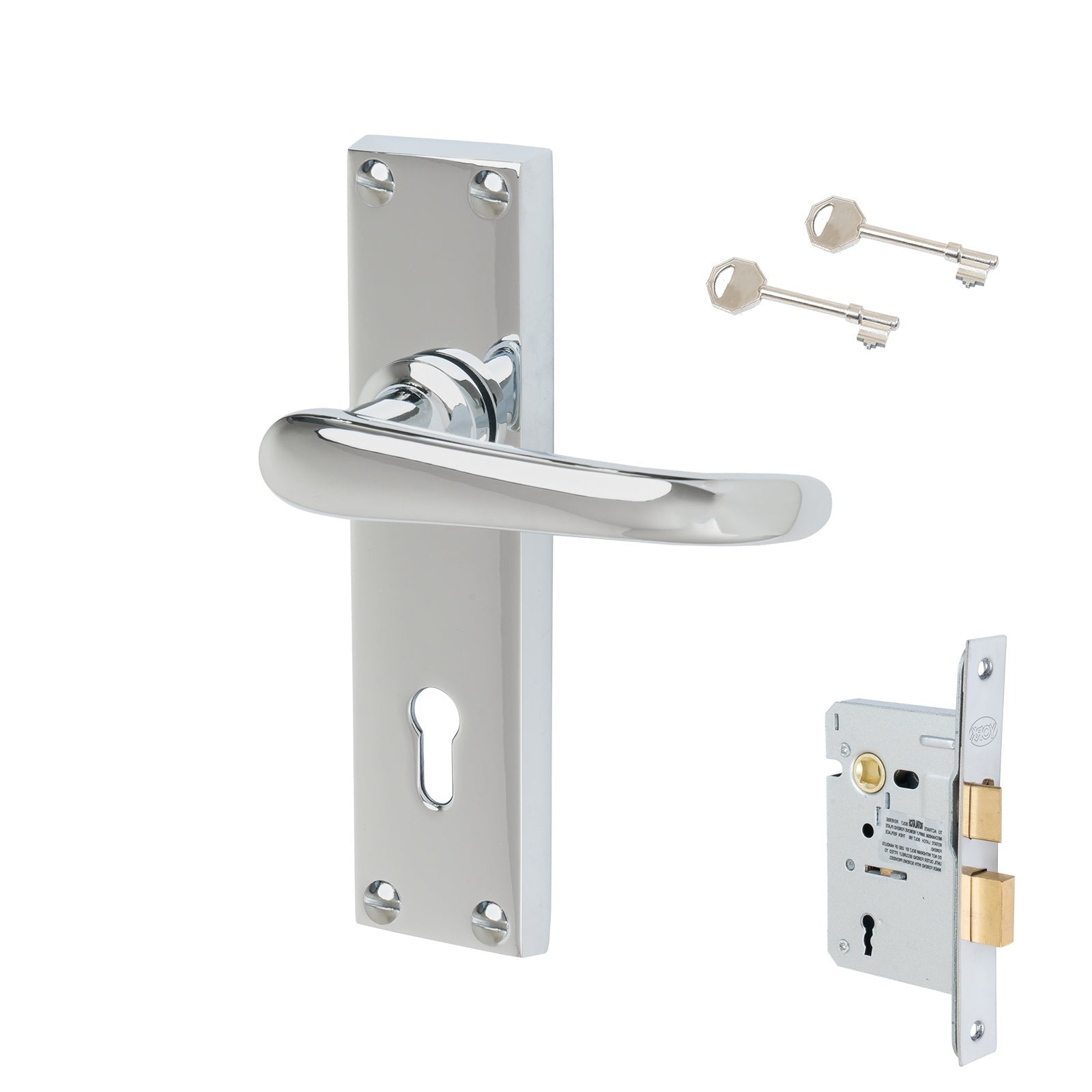 Windsor Door Handles On Plate Lock Handle Set in Polished Chrome