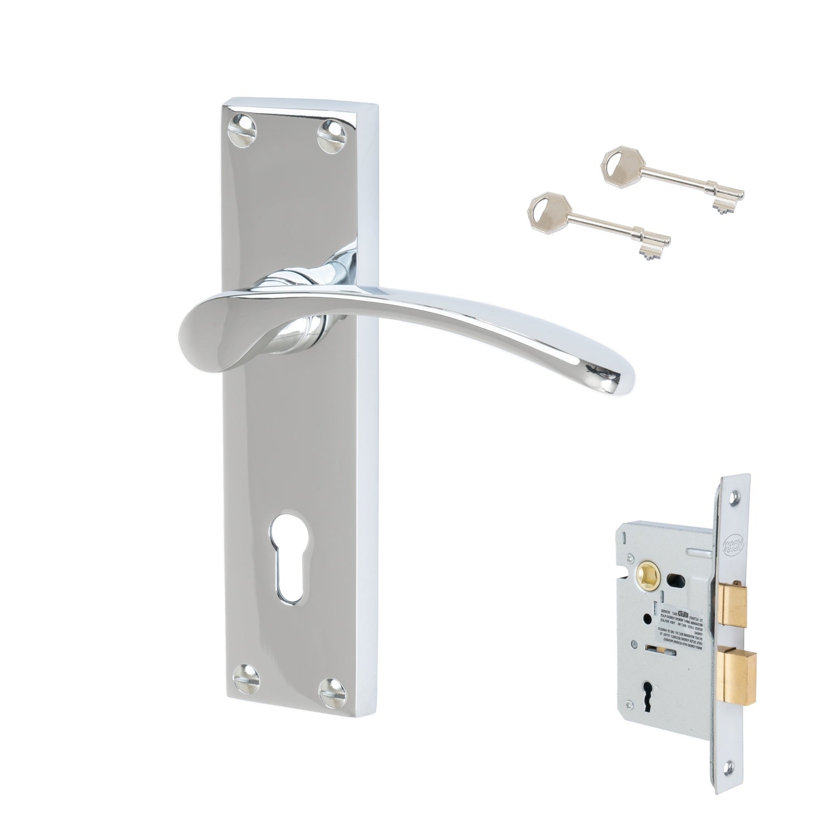 Sophia Door Handles On Plate Lock Handle Set in Polished Chrome