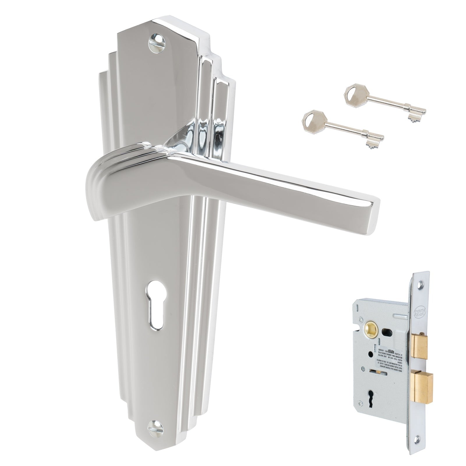 Waldorf Door Handles On Plate Lock Handle Set in Polished Chrome