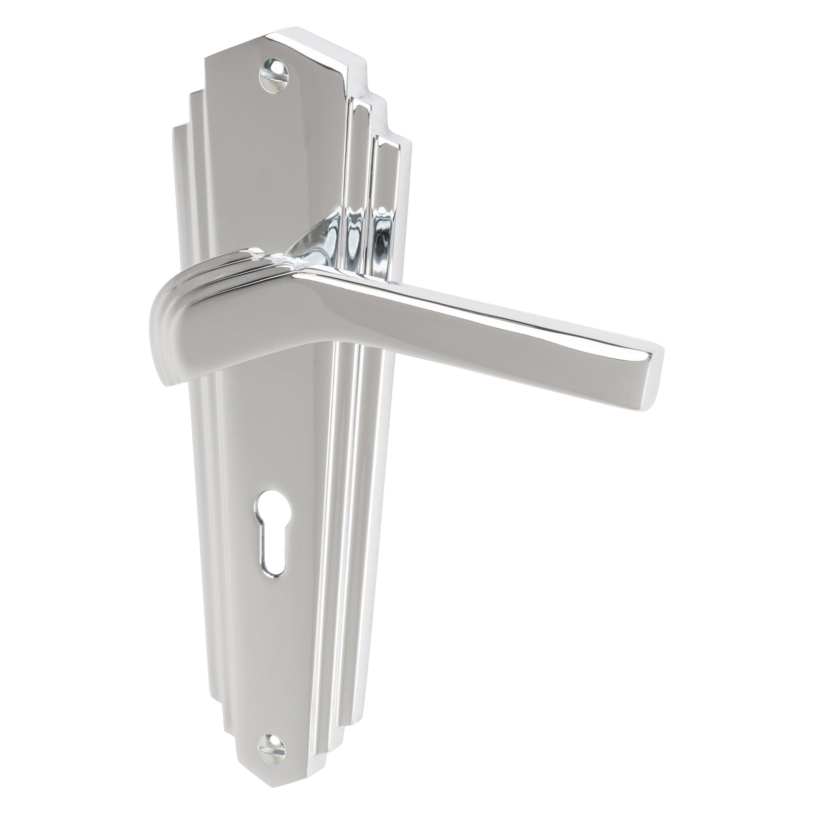 Waldorf Door Handles On Plate Lock Handle in Polished Chrome 