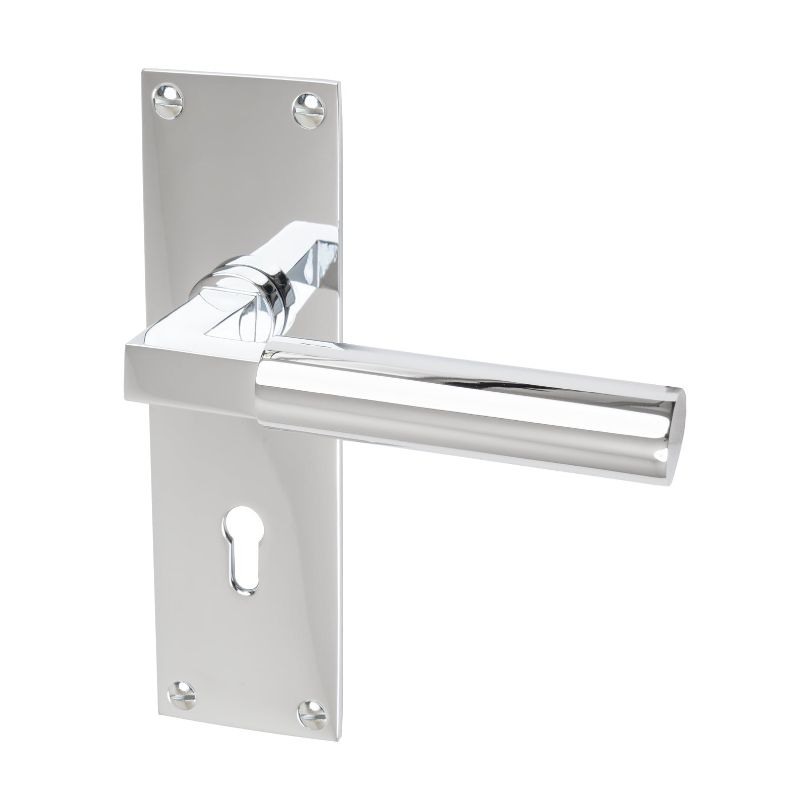 Bauhaus Door Handles On Plate Lock Handle in Polished Chrome 