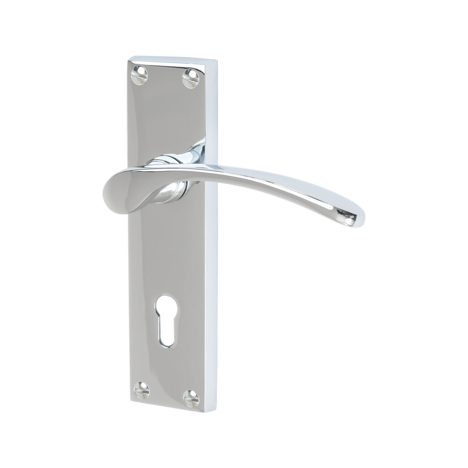 Sophia Door Handles On Plate Lock Handle in Polished Chrome 