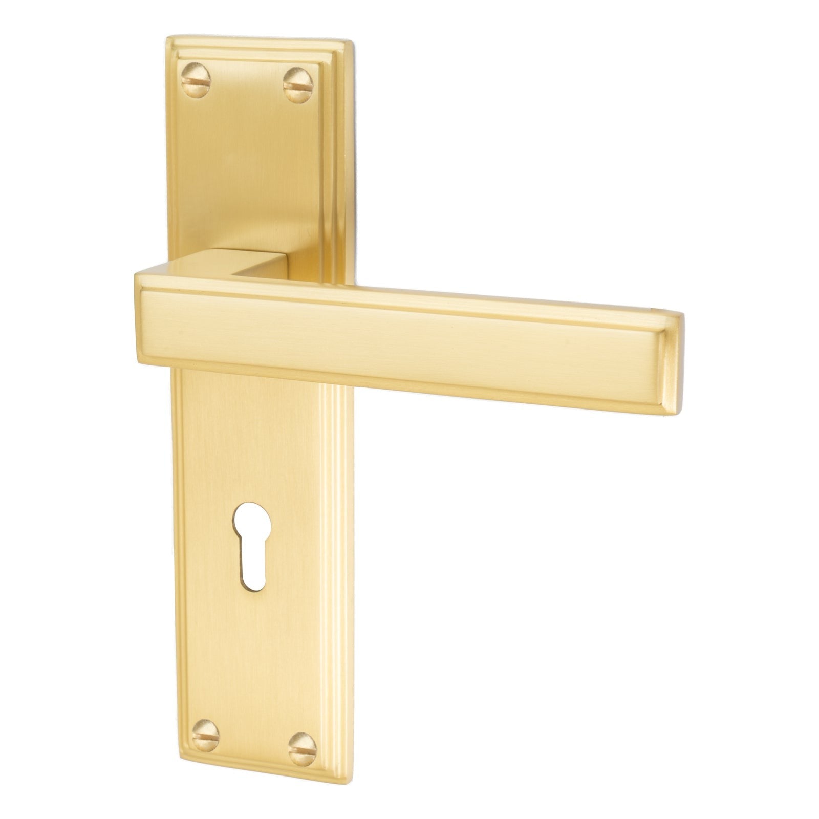 Atlantis Door Handles On Plate Lock Handle in Satin Brass 