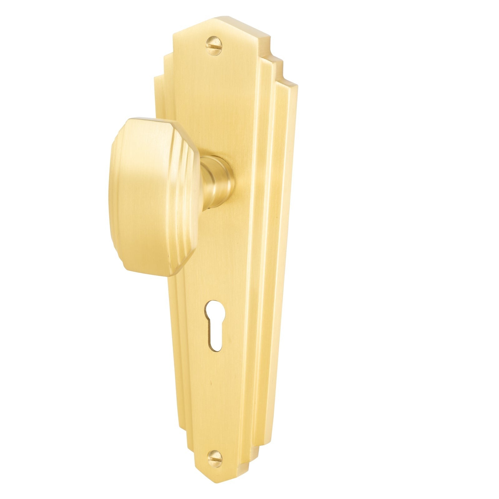 Charlston Door Handles On Plate Lock Handle in Satin Brass 