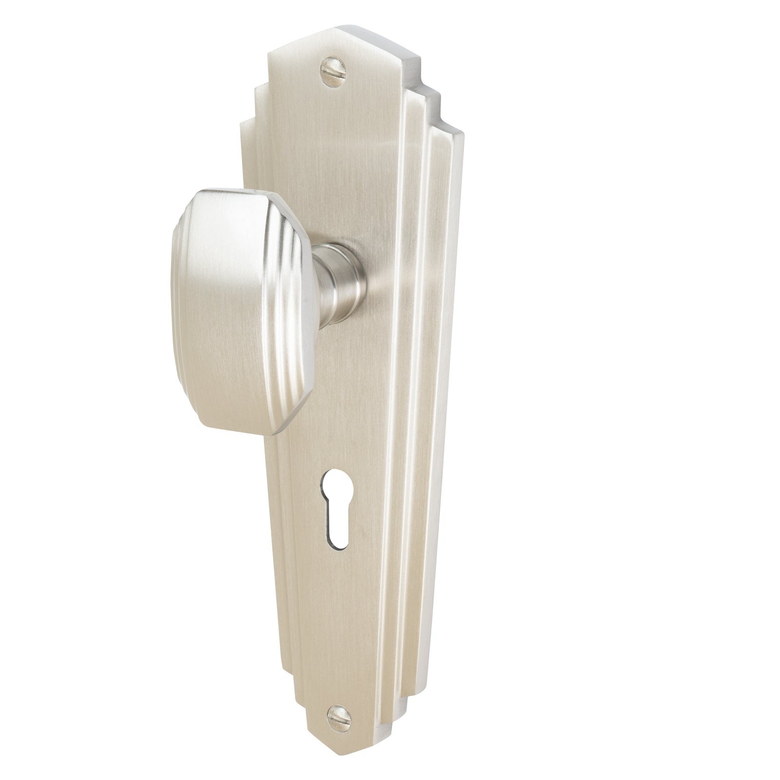 Charlston Door Handles On Plate Lock Handle in Satin Nickel 