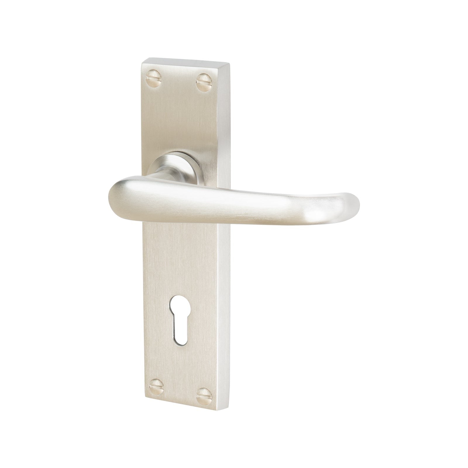 Windsor Door Handles On Plate Lock Handle in Satin Nickel 