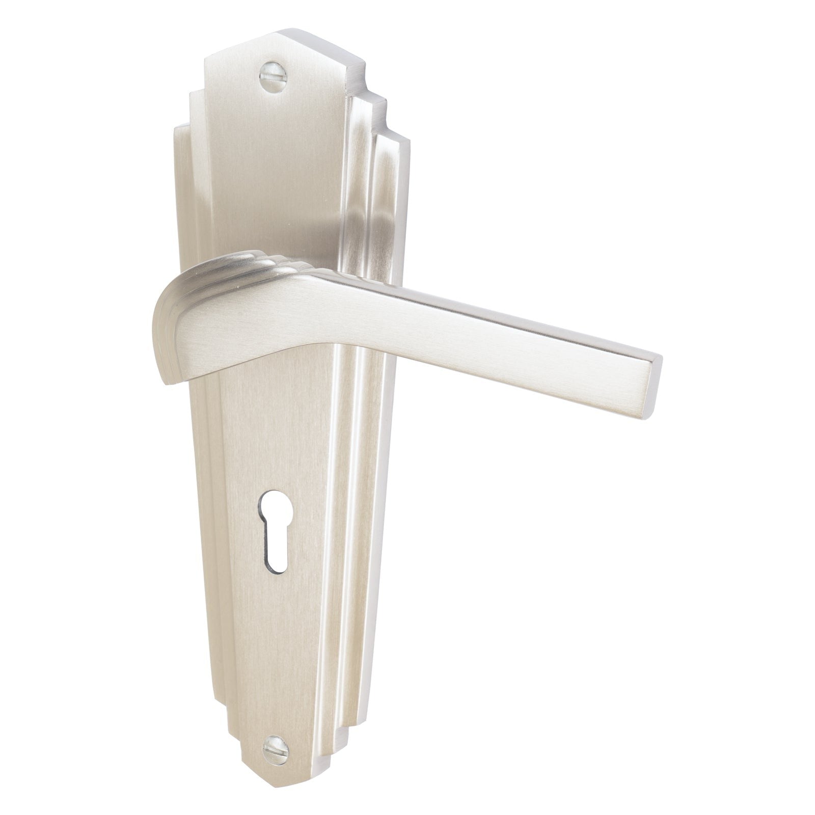 Waldorf Door Handles On Plate Lock Handle in Satin Nickel 