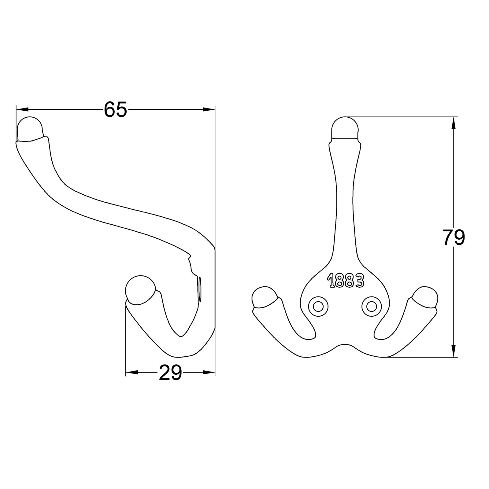 Triple coat hook cast iron SHOW