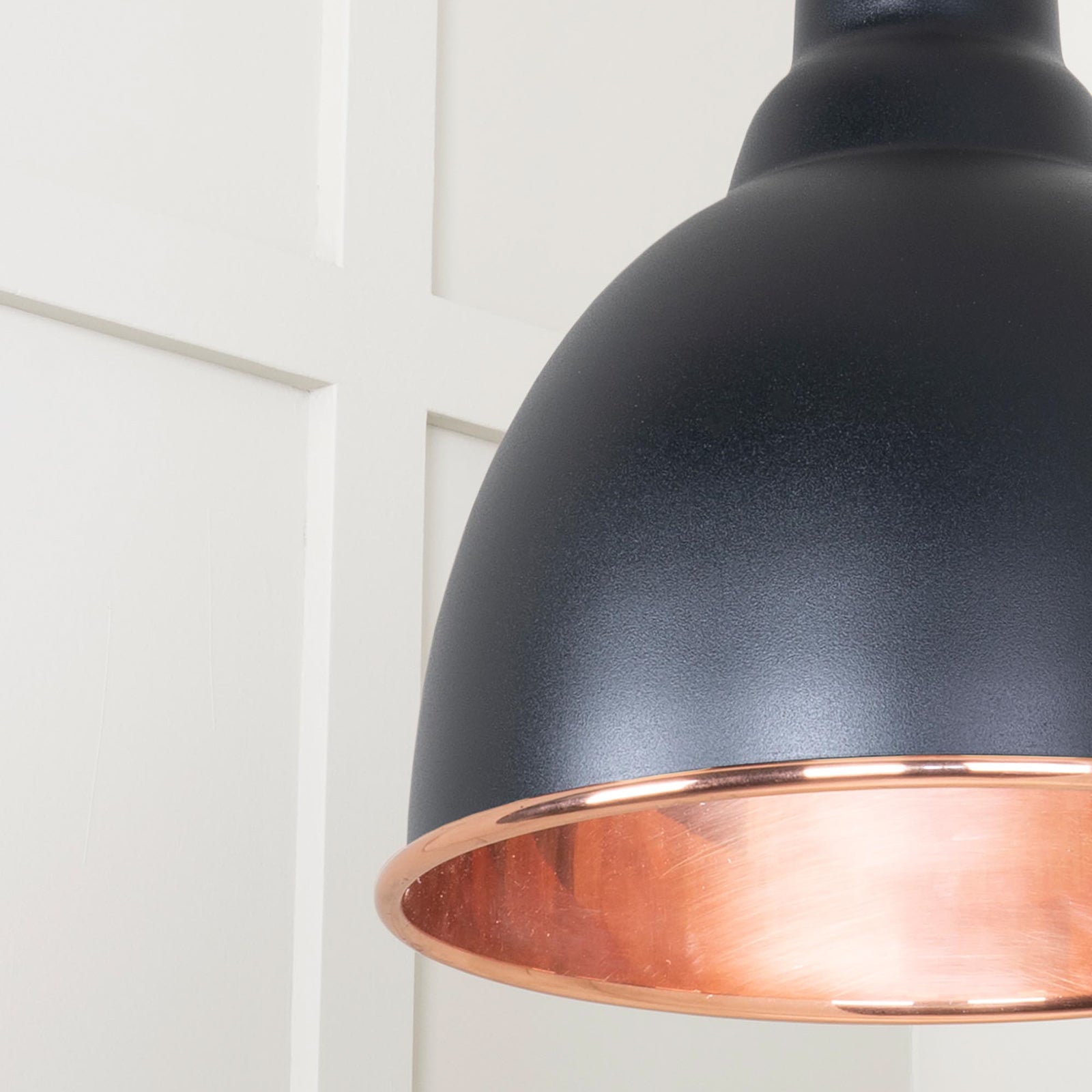 SHOW Close Up image of Brindley Ceiling Light in Elan Black In Hammered Copper