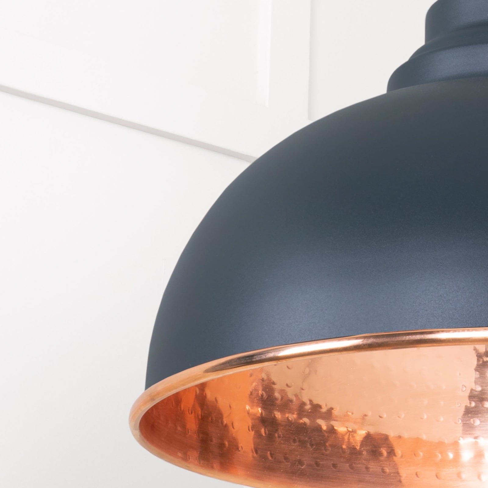 SHOW Close Up Image Harborne Ceiling Light in Soot In Hammered Copper