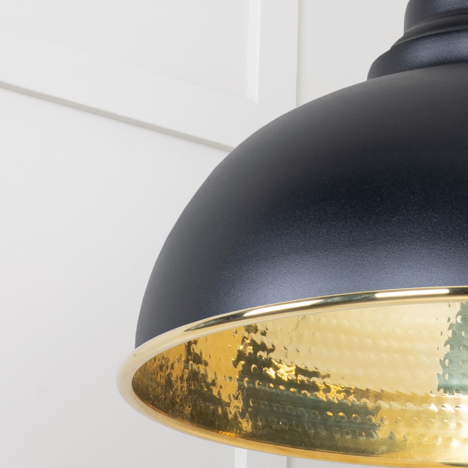 SHOW Close Up Image Harborne Ceiling Light in Elan Black In Hammered Brass