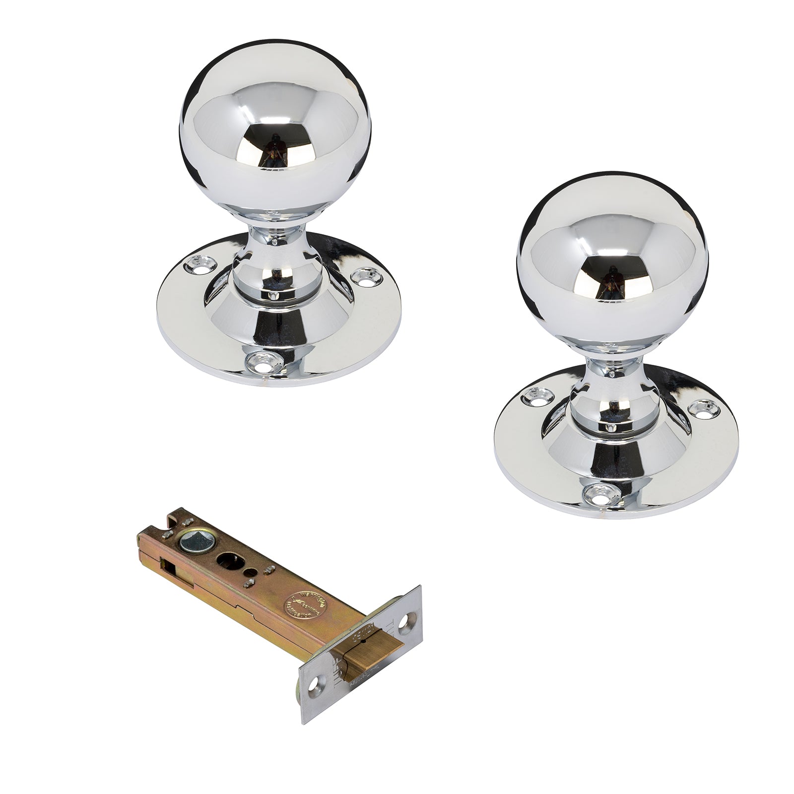 Round Chrome Door Knobs 4 inch Latch Set