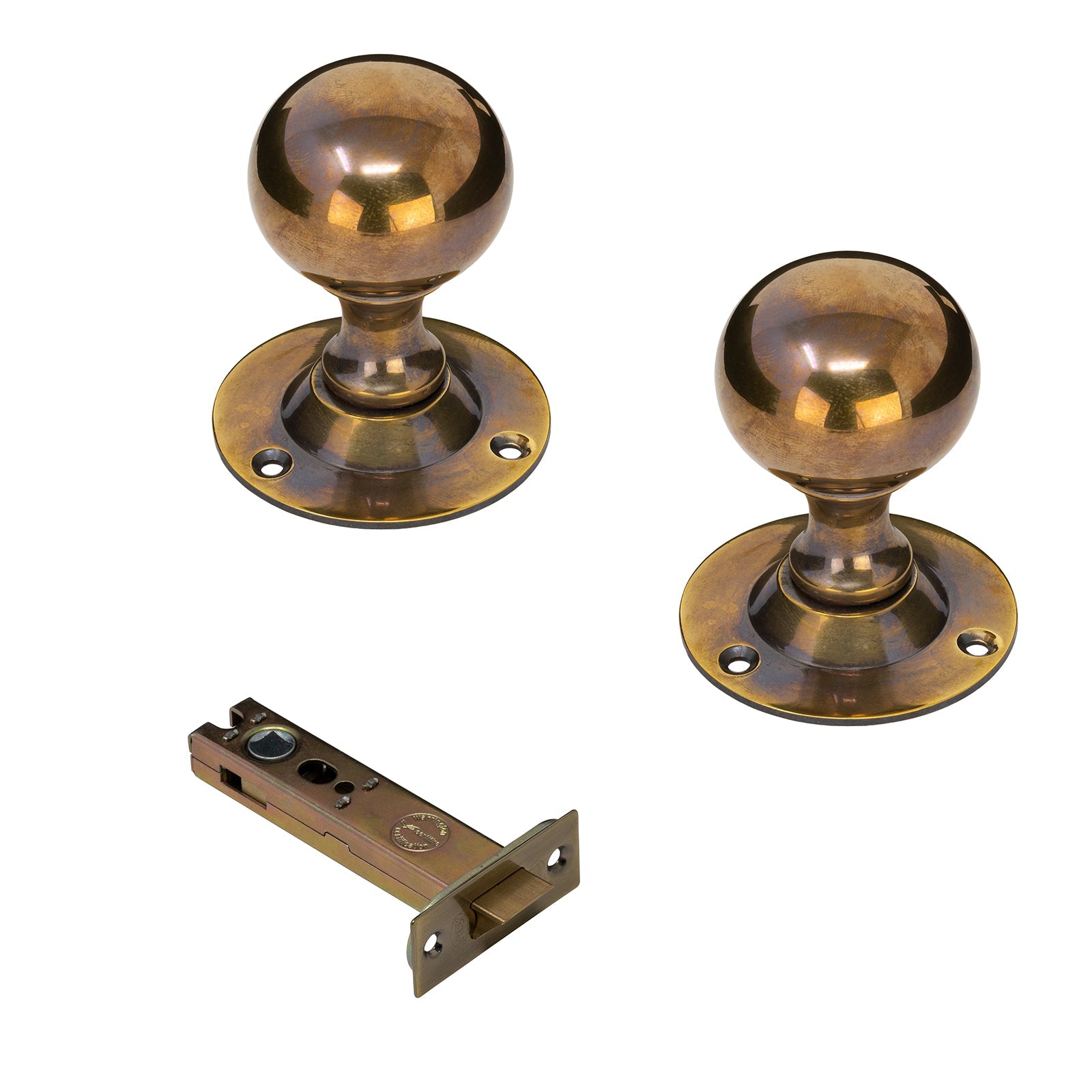 Round Antique Brass 4 inch Latch Set