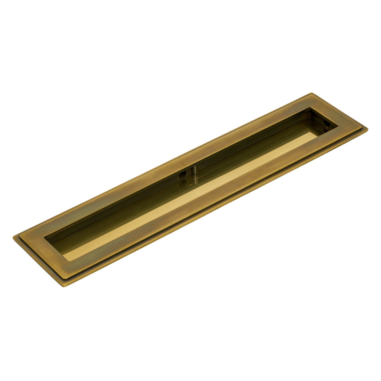 250mm Aged Brass Art Deco Rectangular Flush Pull 