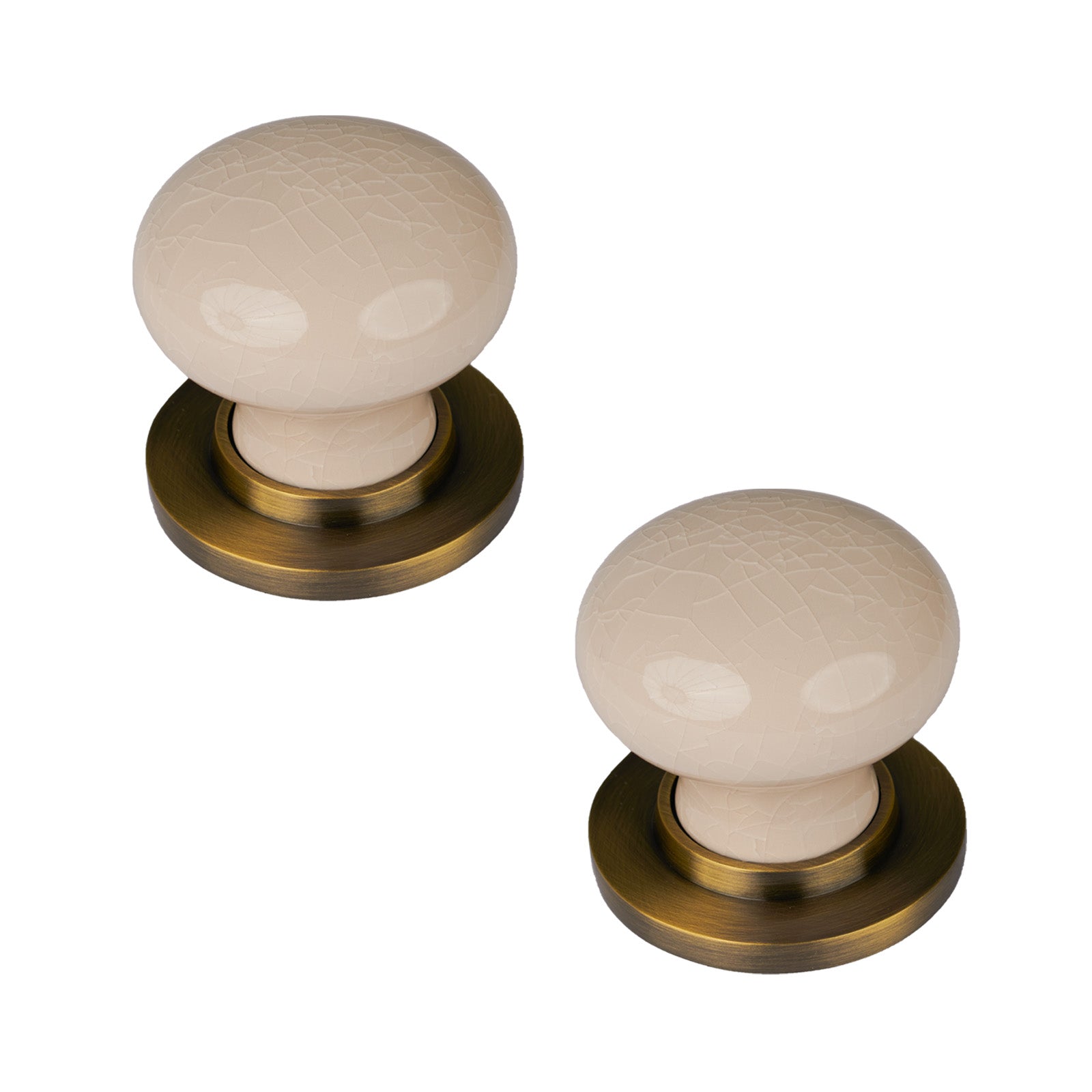 SHOW Cream Crackle Porcelain Door Knob with Aged Brass Rose