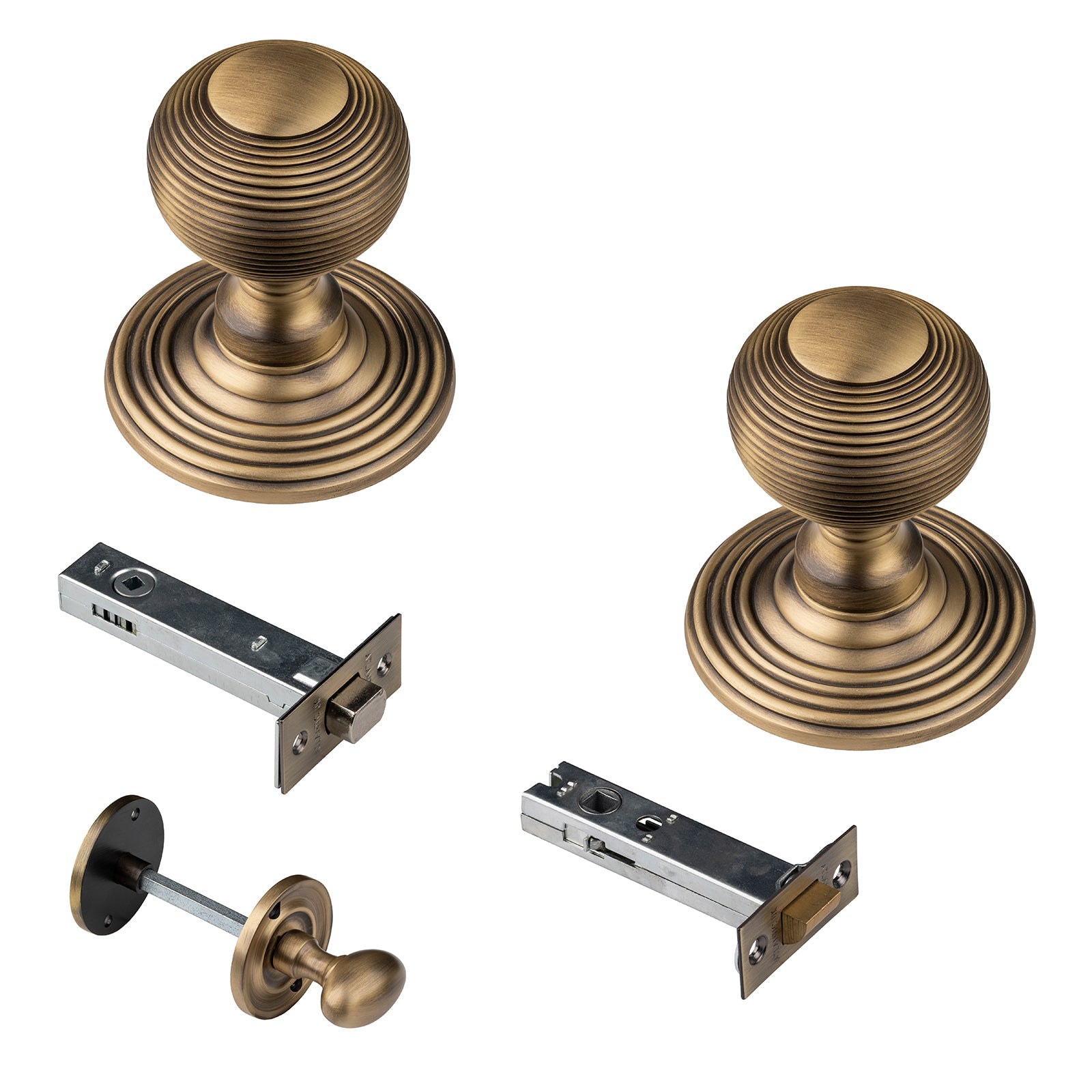 Brass Reeded Door Knob bathroom lock  SHOW