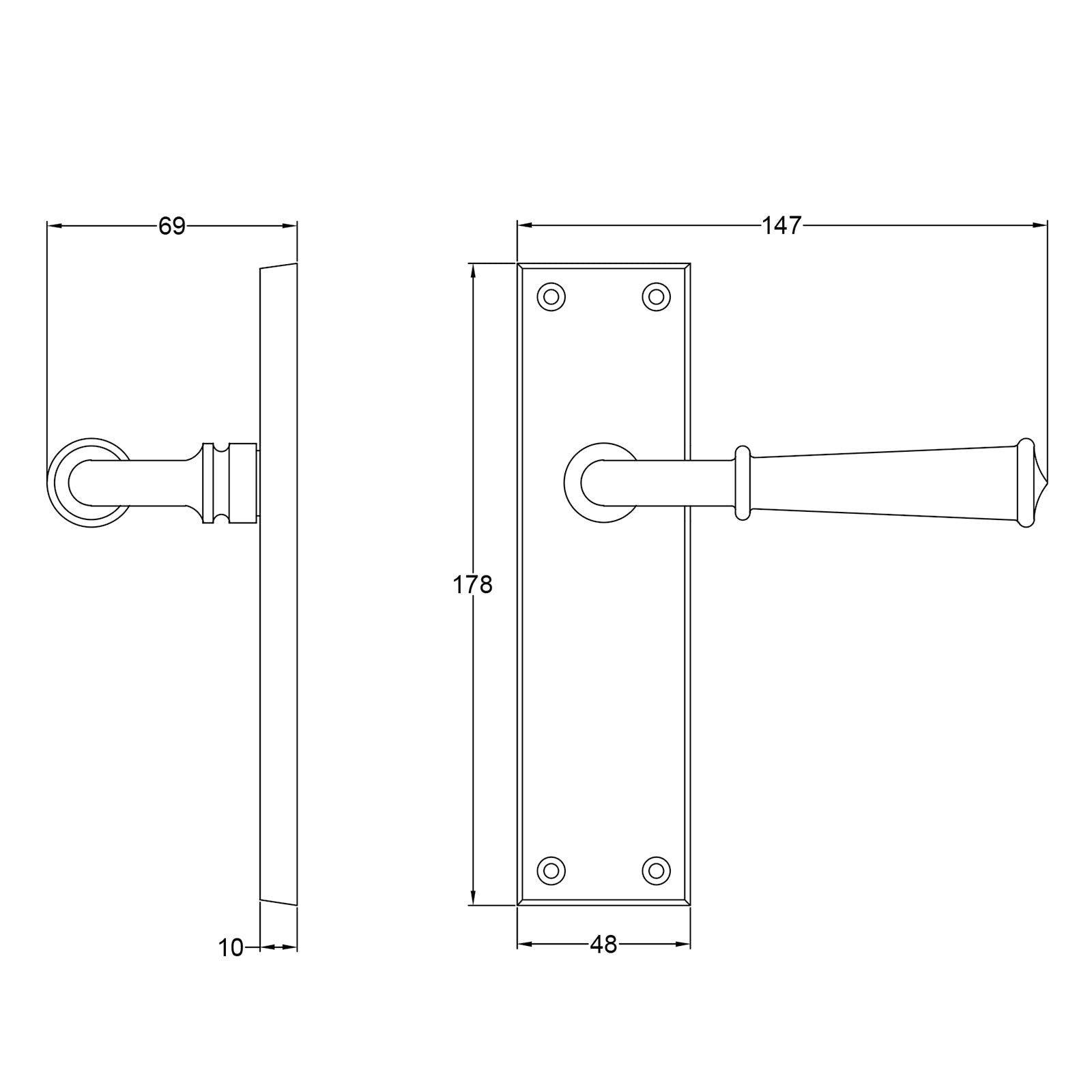 Ashfield front door handle dimension drawing SHOW