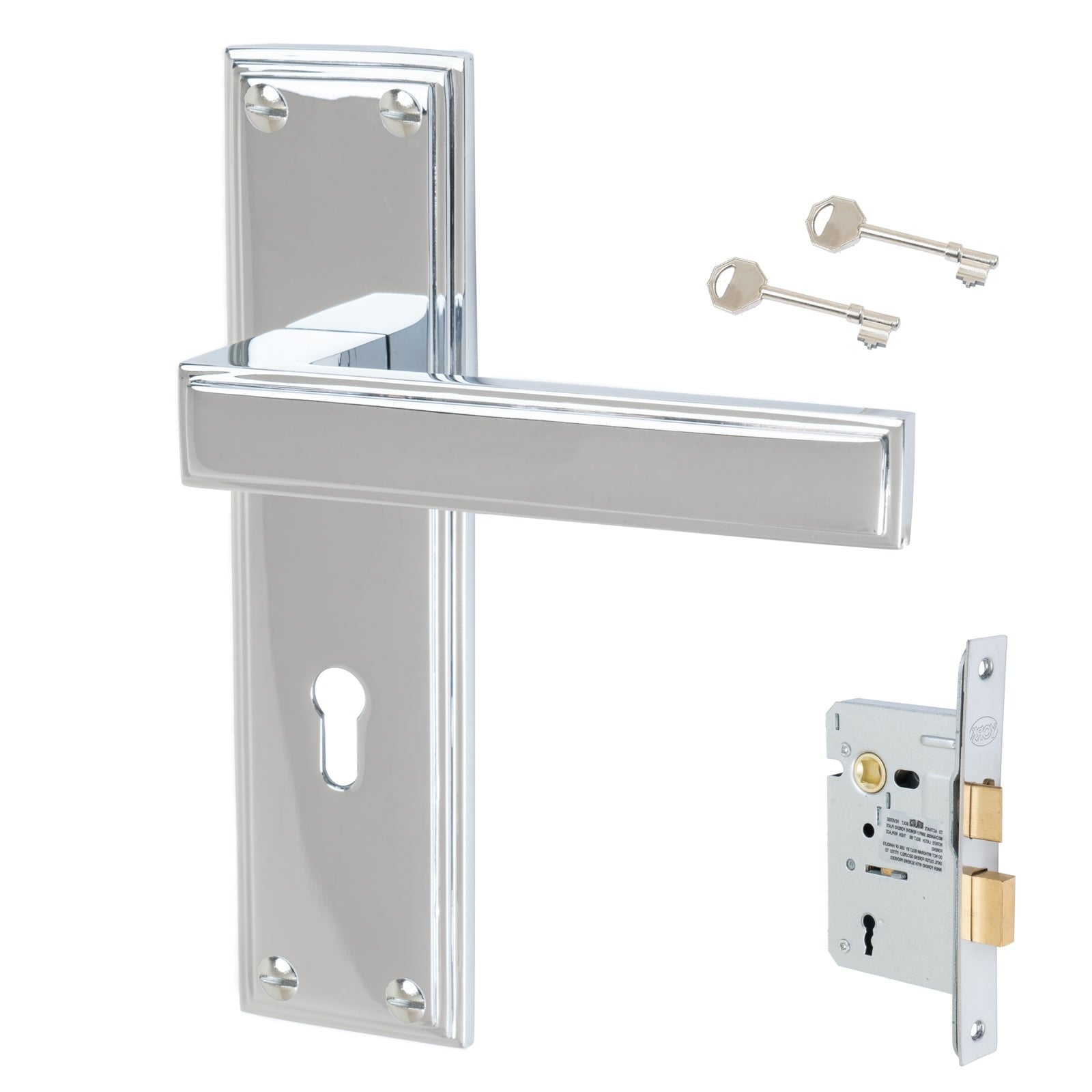 Atlantis Door Handles On Plate Lock Handle Set in Polished Chrome