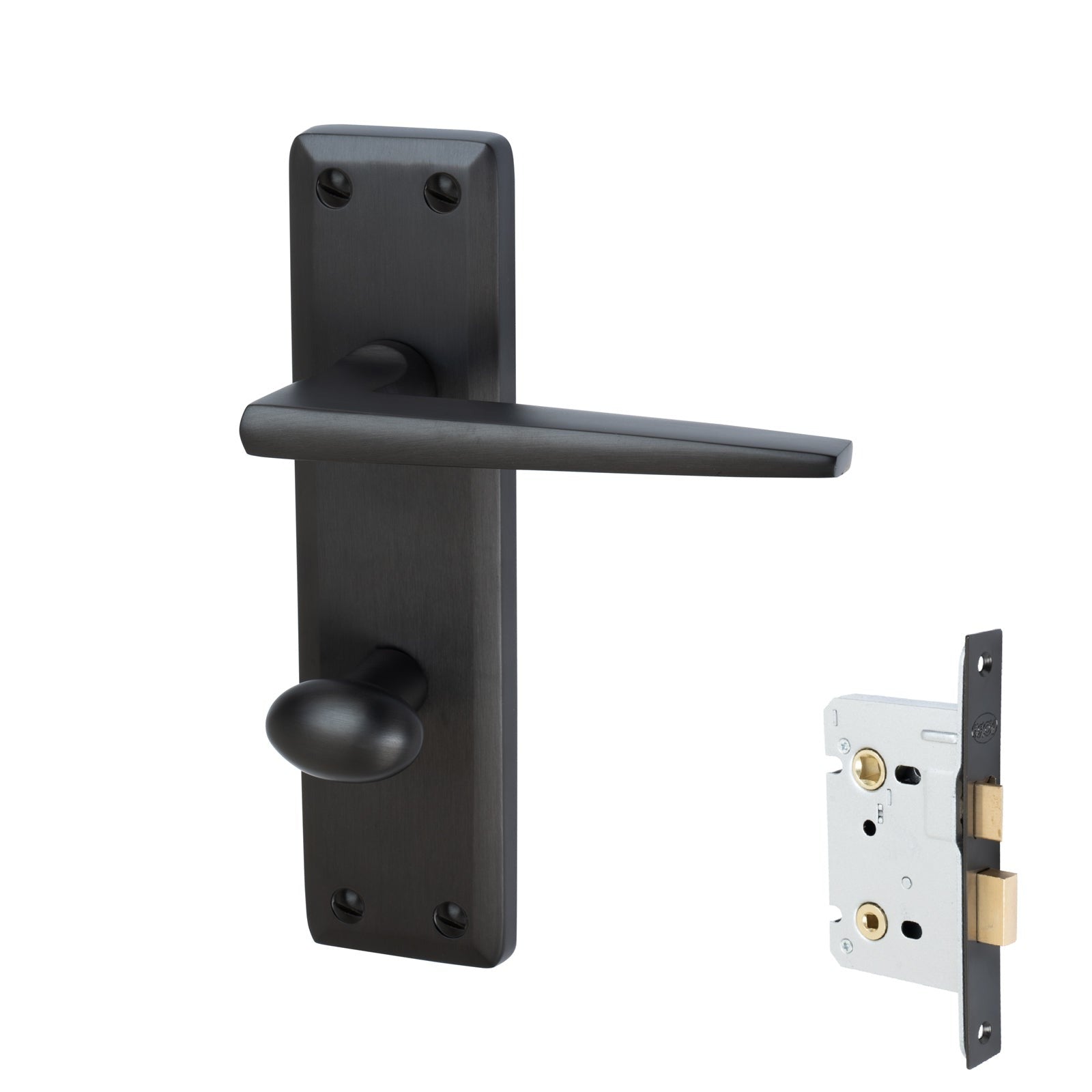 Kendal Door Handles On Plate Lock Handle Set in Matt Bronze 