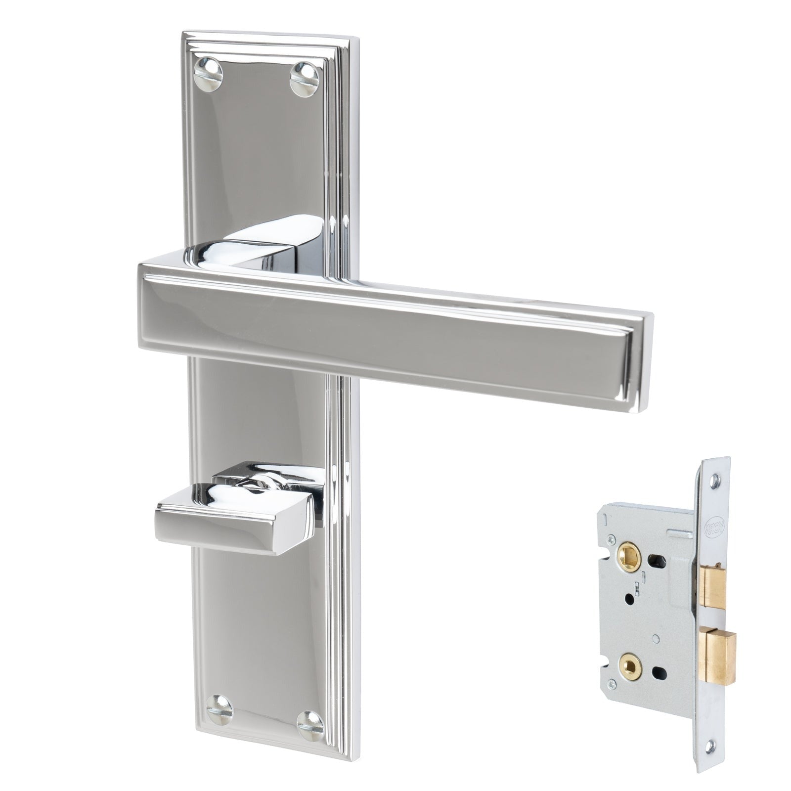 Atlantis Door Handles On Plate Bathroom Handle Set in Polished Chrome