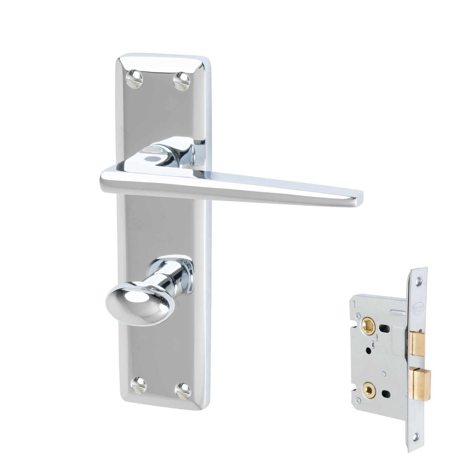 Kendal Door Handles On Plate Bathroom Handle Set in Polished Chrome