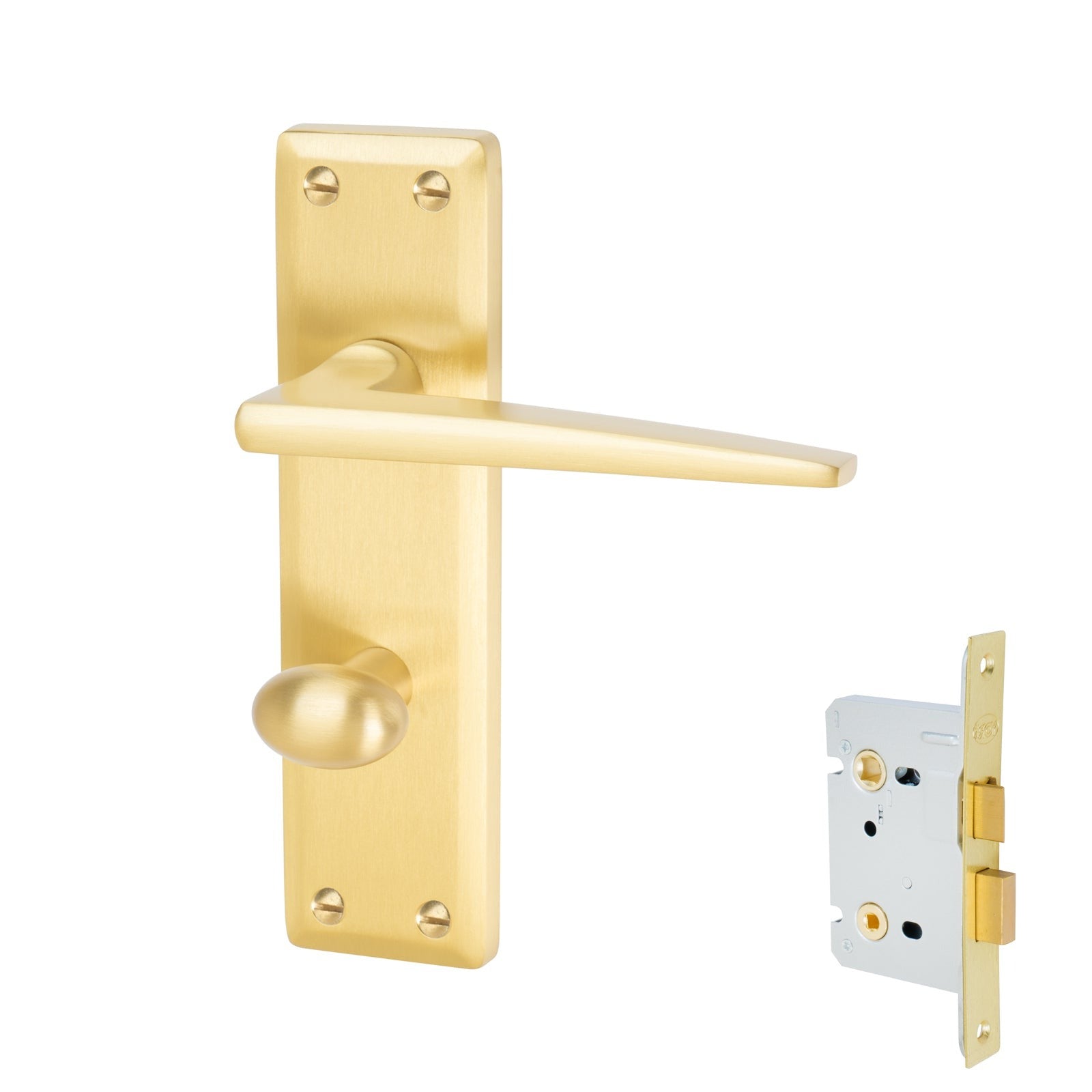 Kendal Door Handles On Plate Bathroom Handle Set in Satin Brass