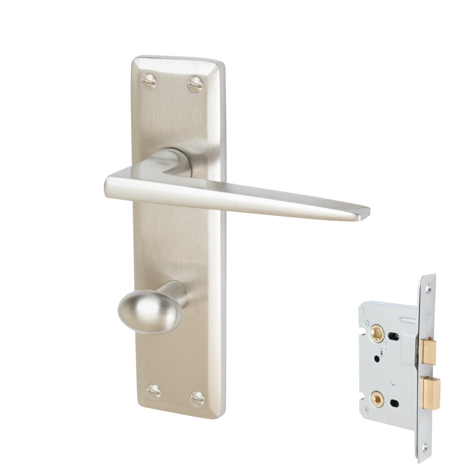 Kendal Door Handles On Plate Bathroom Handle Set in Satin Nickel