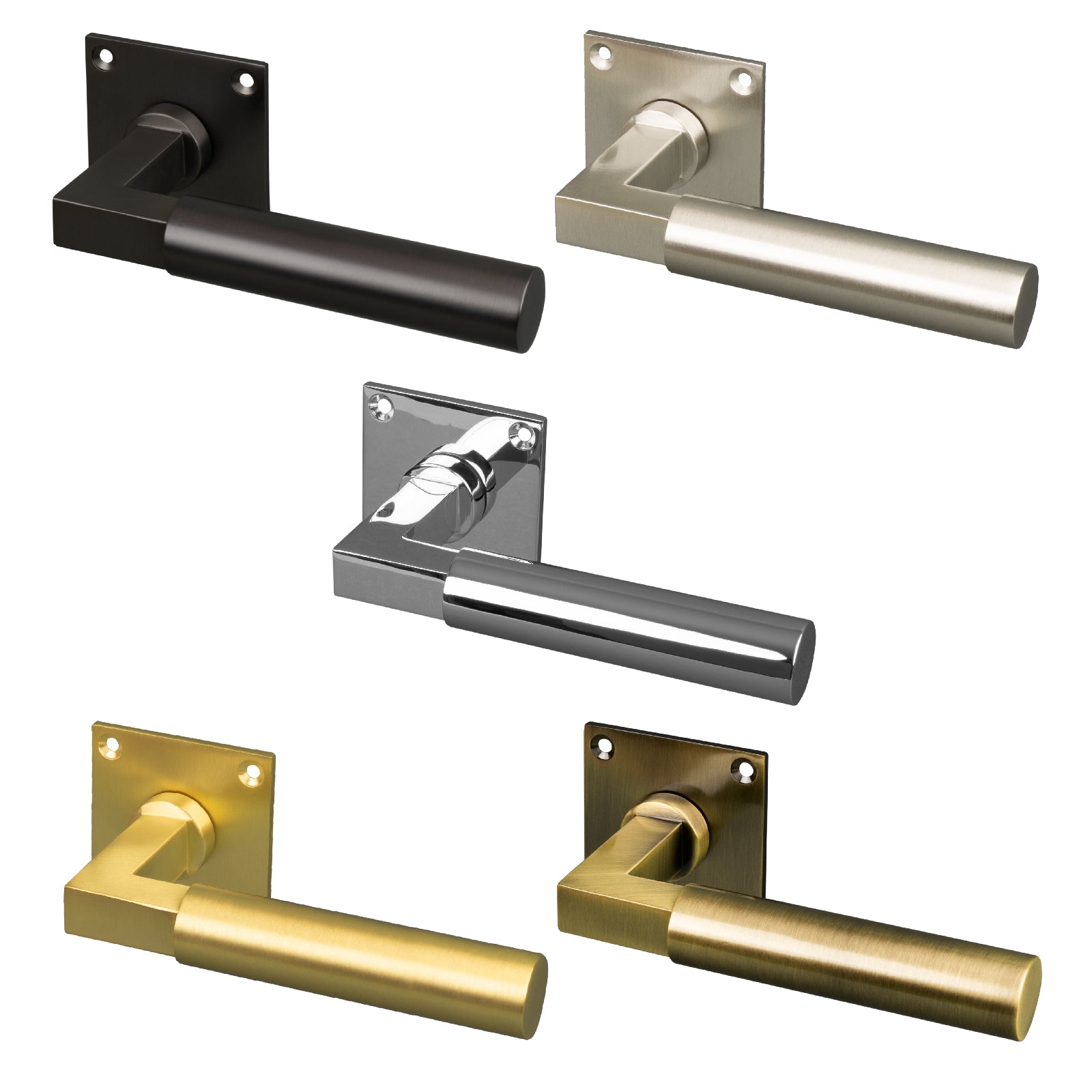 Bauhaus Low Profile Square Rose Door Handles, Screw On Rose Plate