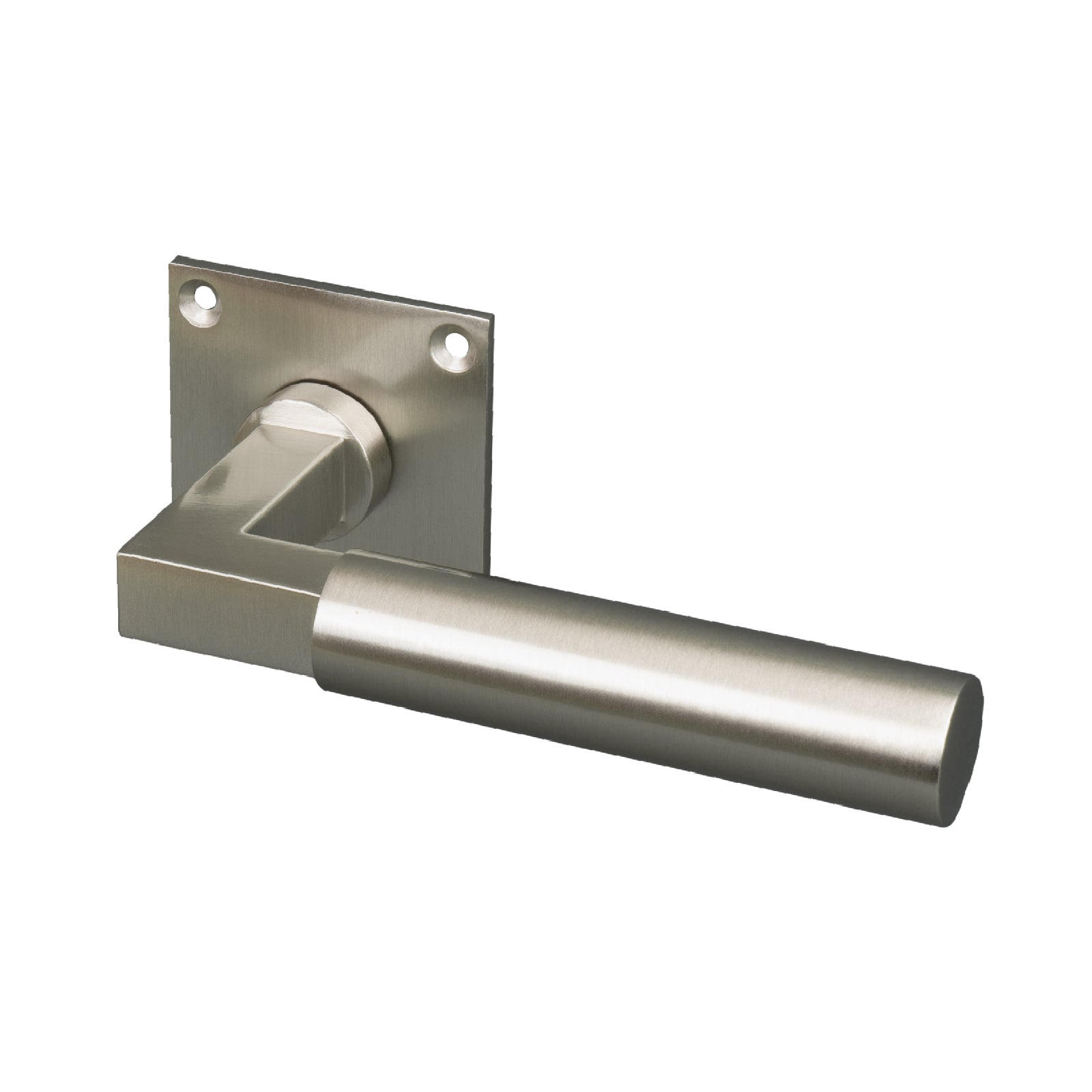 Satin Nickel Bauhaus Low Profile Square Rose Door Handles, Lever On Rose SHOW