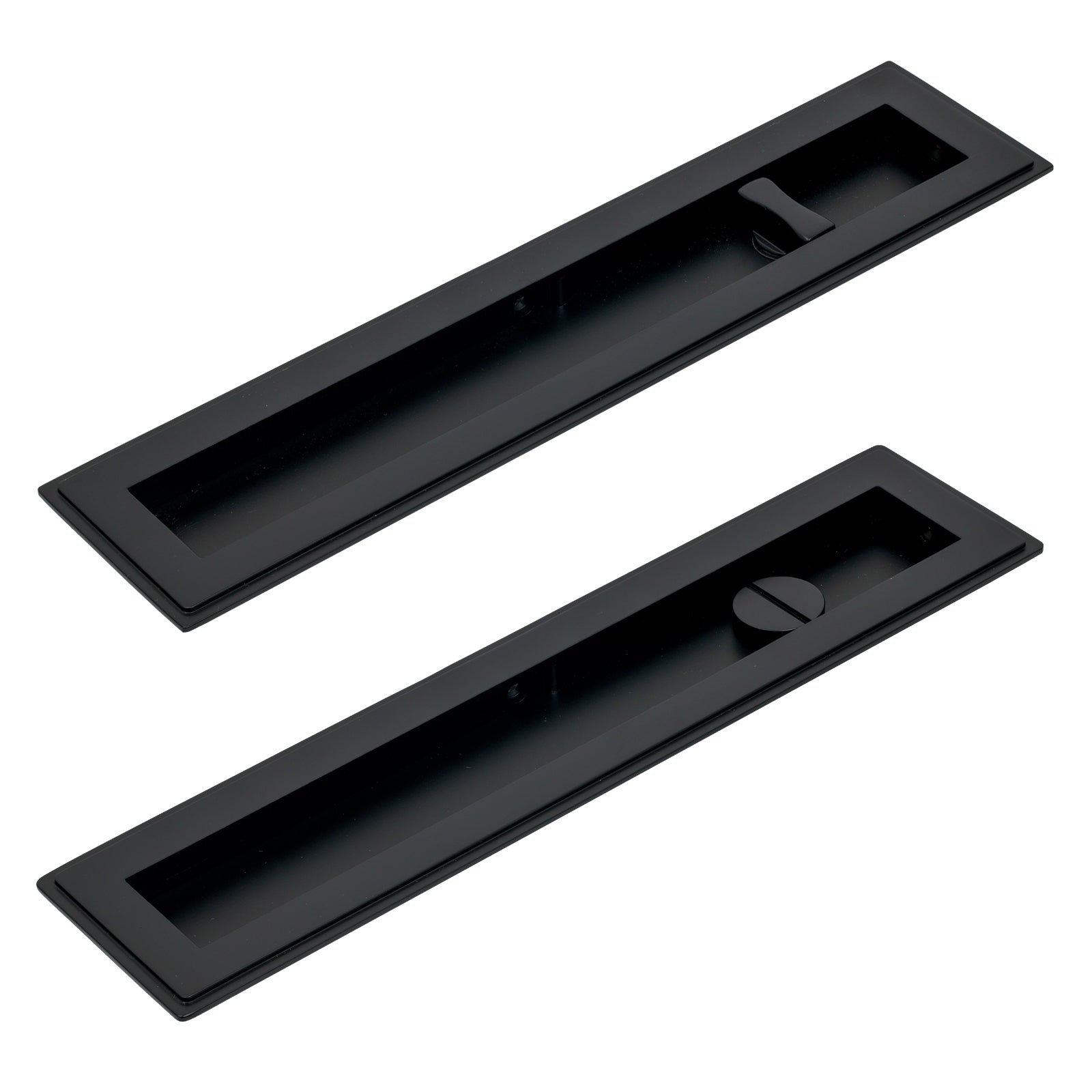 250mm Matt Black Art Deco Rectangular Flush Pull - Privacy Set