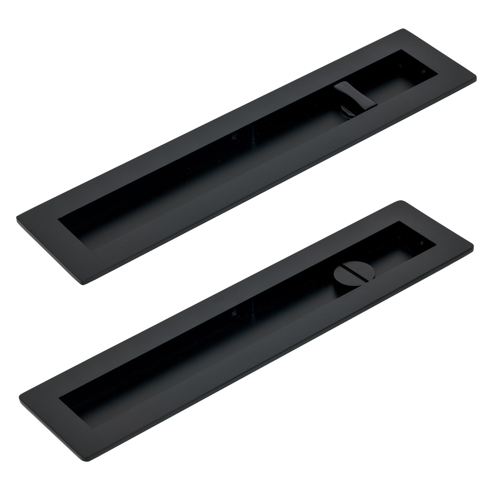 250mm Matt Black Plain Rectangular Flush Pull - Privacy Set