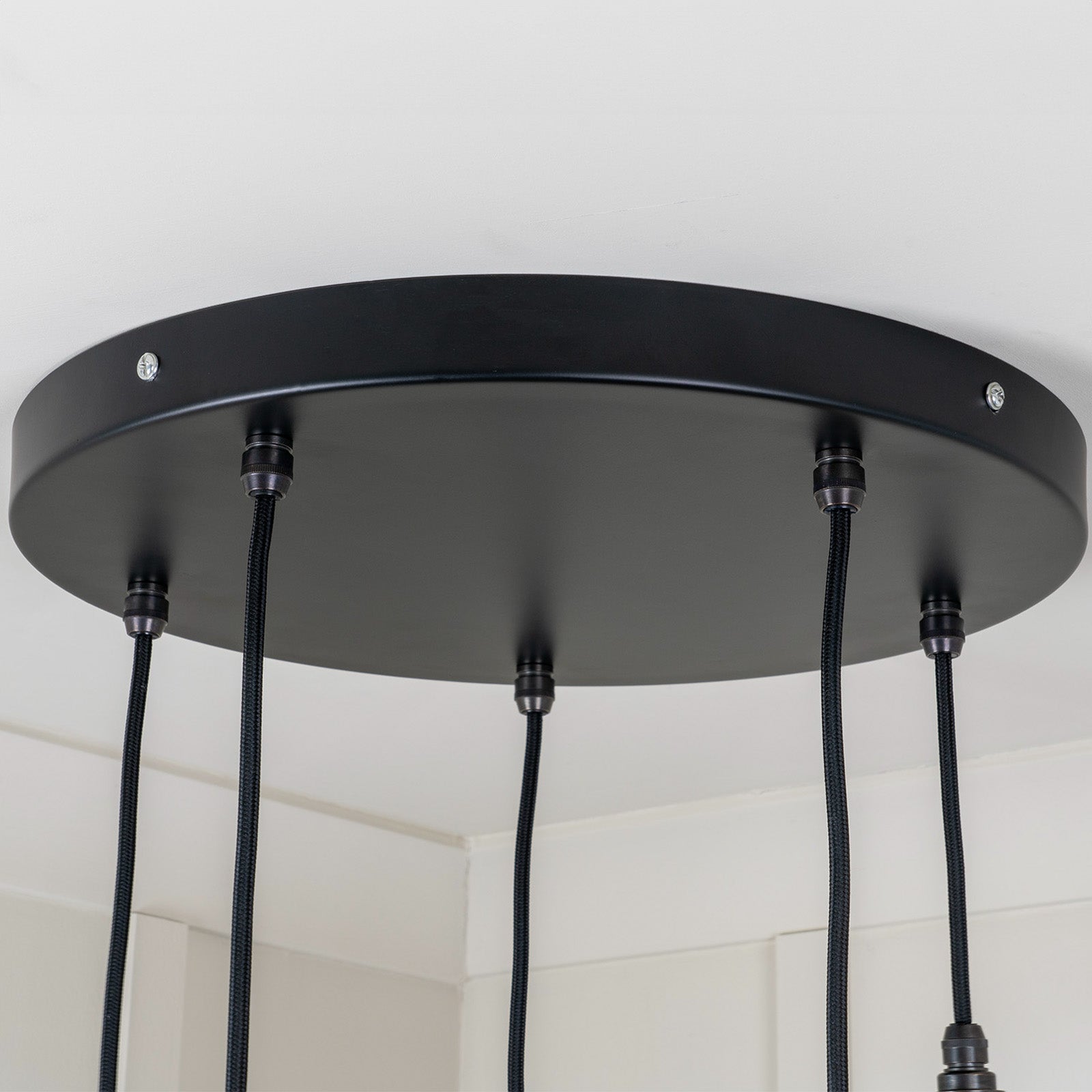 SHOW Close Up Image Of Ceiling Rose For Brindley Cluster Light in Elan Black