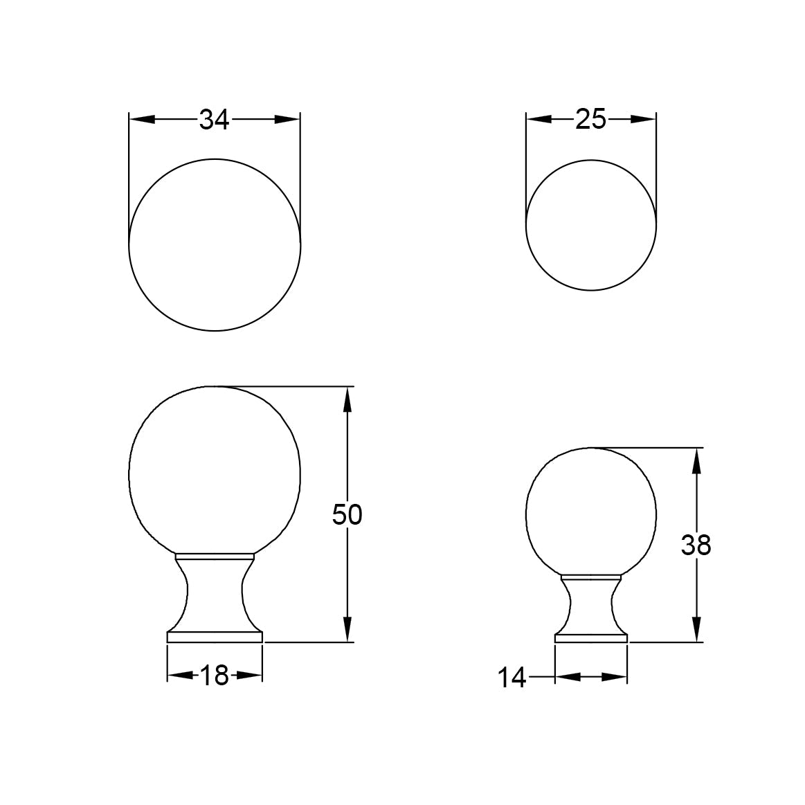 Drawing of Antique Brass Ball Knob Hammered Finish SHOW