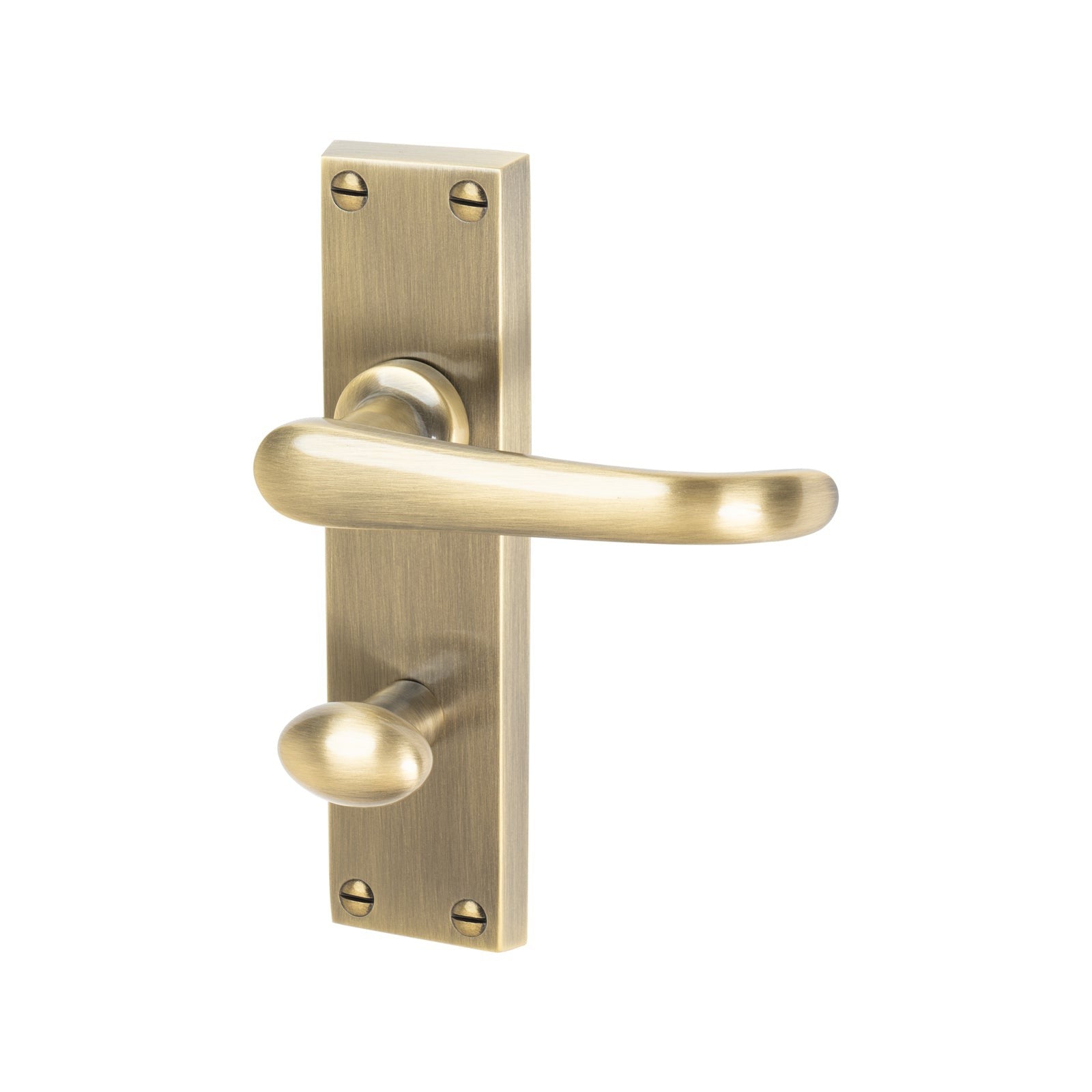 Windsor Door Handles On Plate Bathroom Handle in Aged Brass