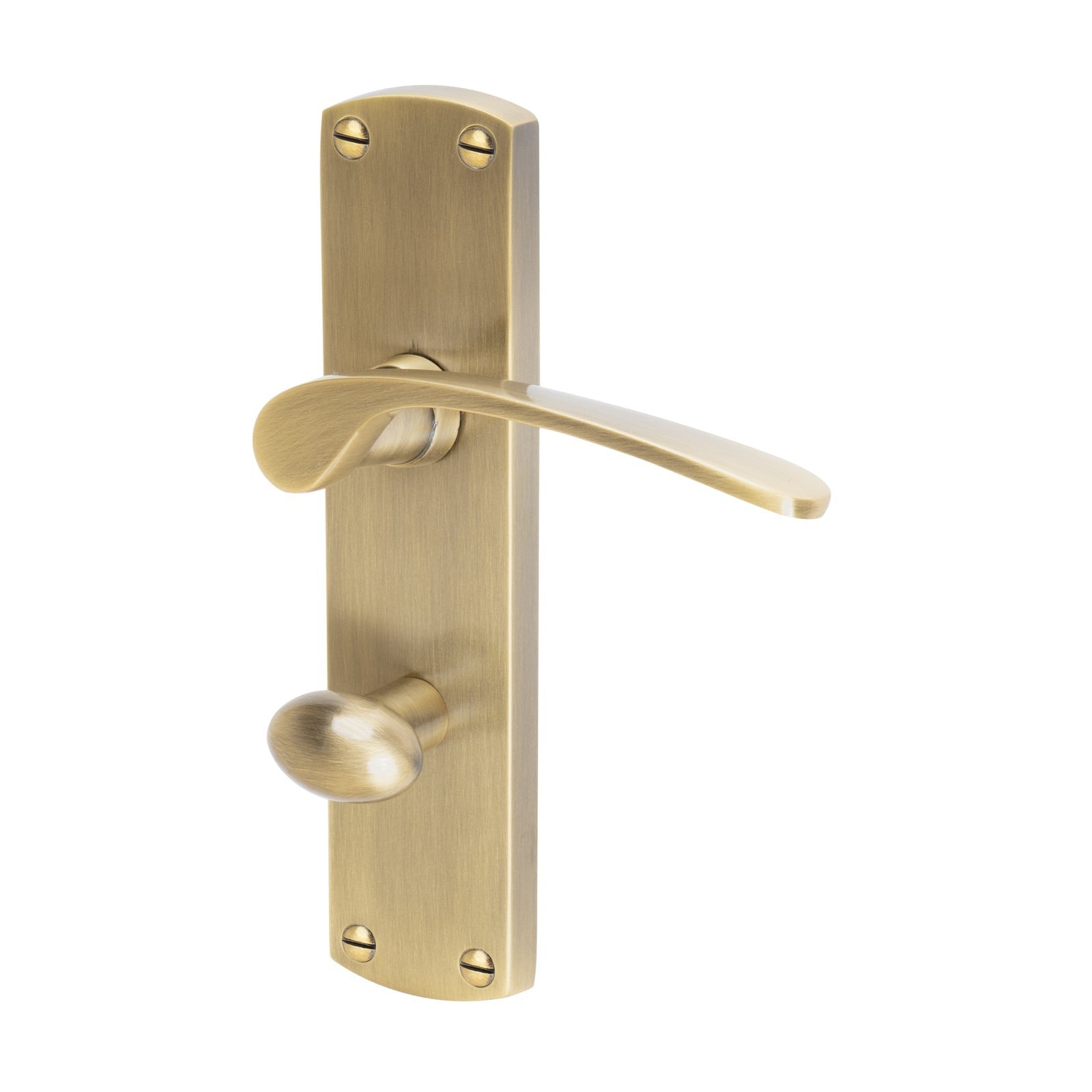 Diplomat Door Handles On Plate Bathroom Handle in Aged Brass