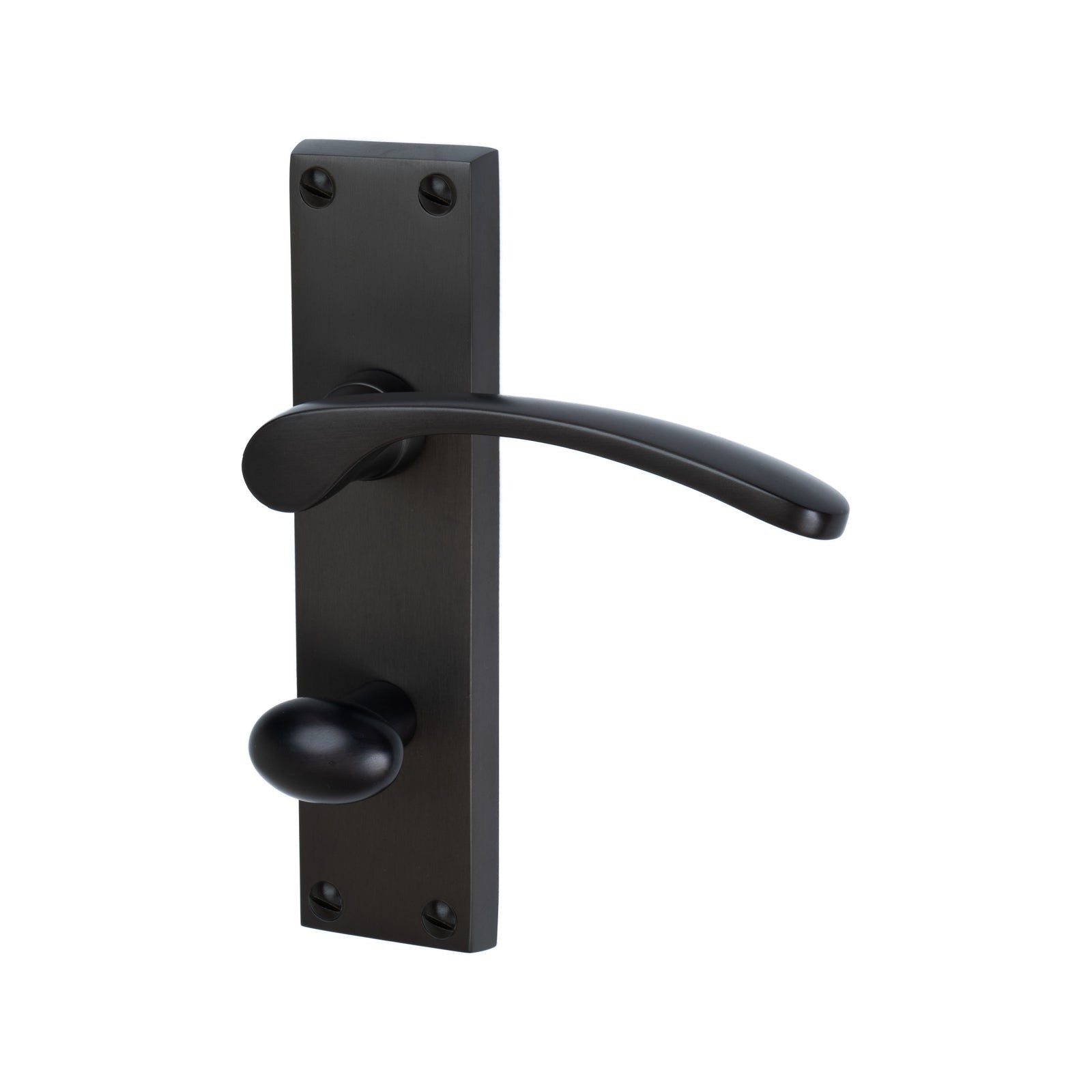 Sophia Door Handles On Plate Bathroom Handle in Matt Bronze 