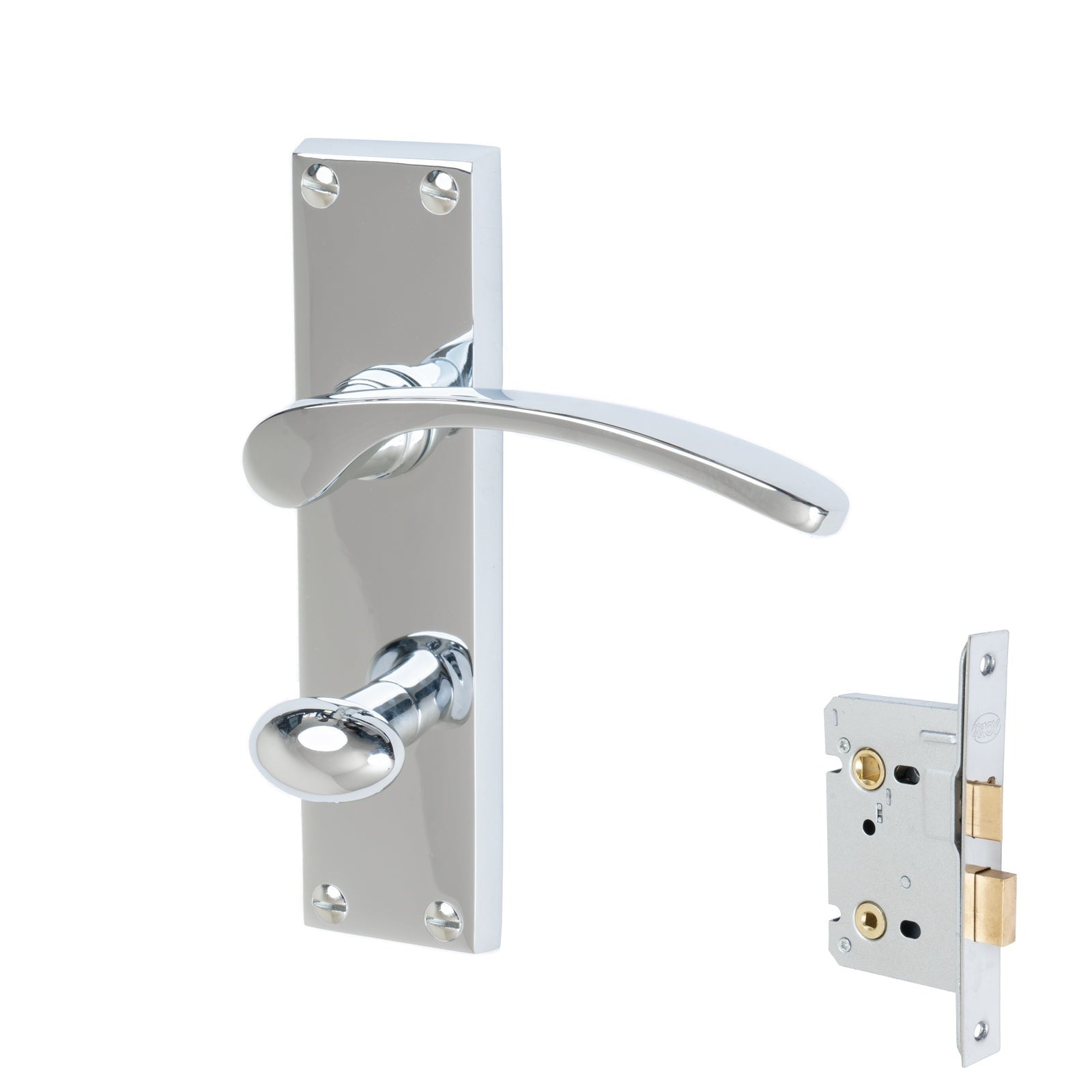 Sophia Door Handles On Plate Bathroom Handle Set in Polished Chrome