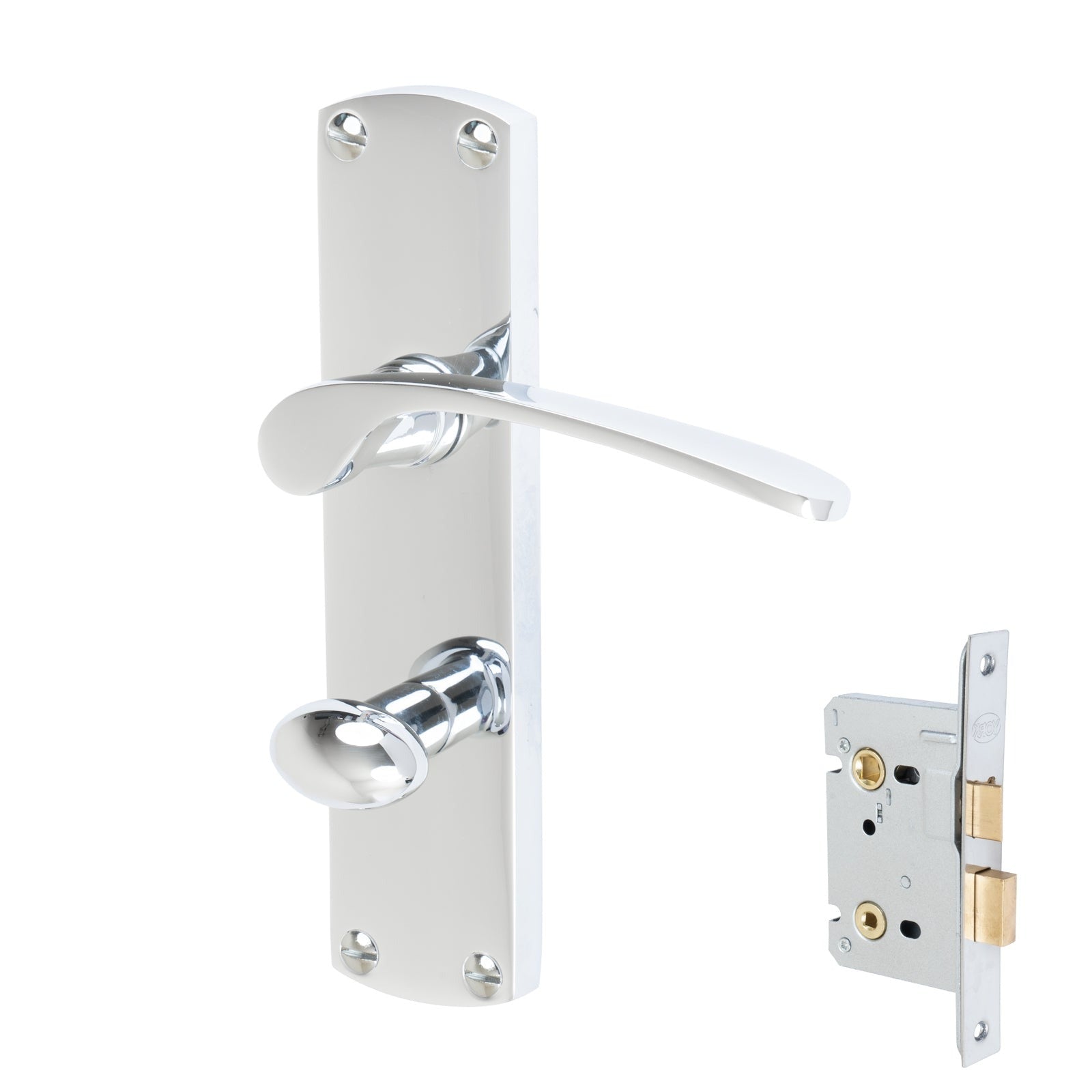 Diplomat Door Handles On Plate Bathroom Handle Set in Polished Chrome